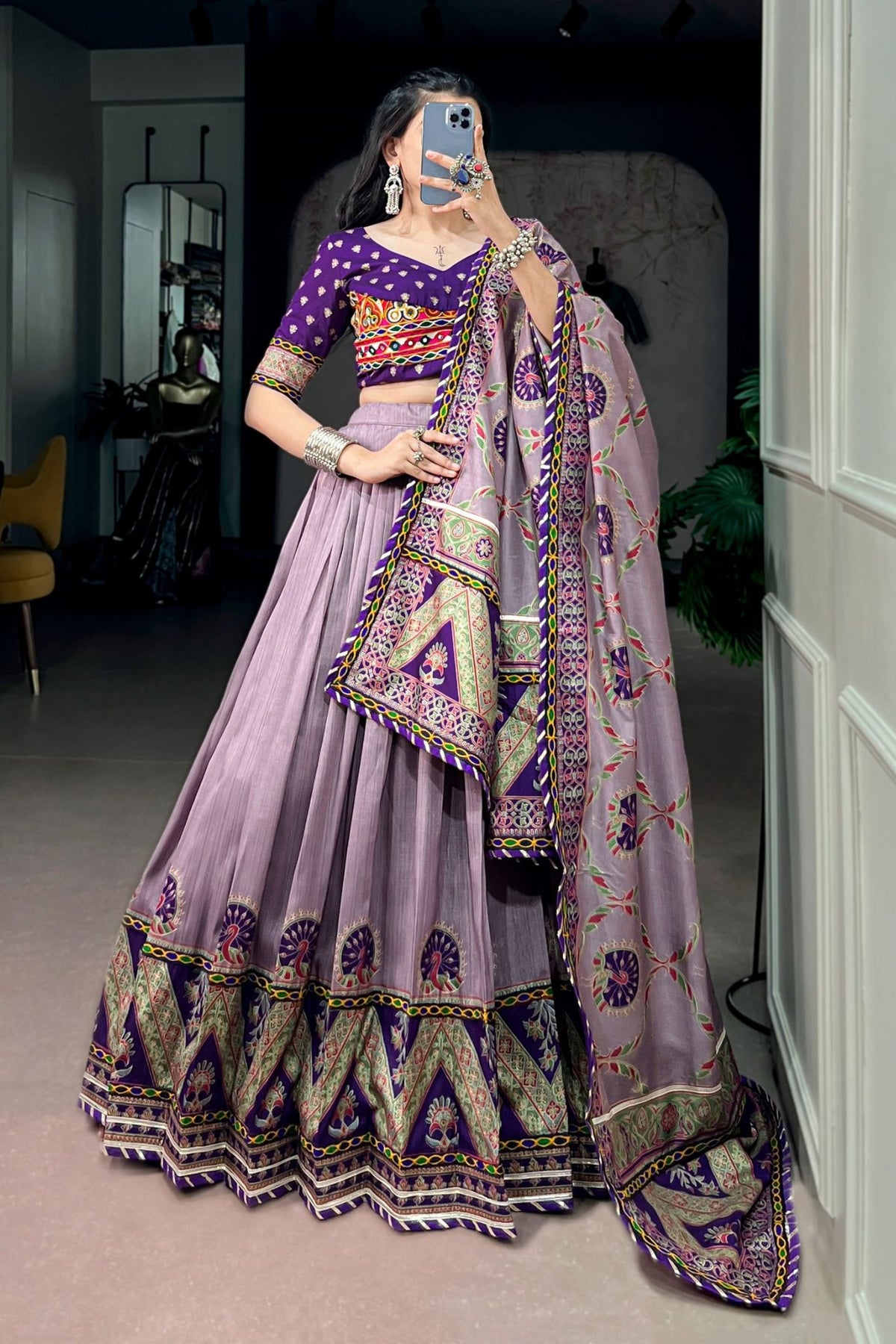 Tasar Silk Gamthi Work Designer Navratri Lehenga Choli