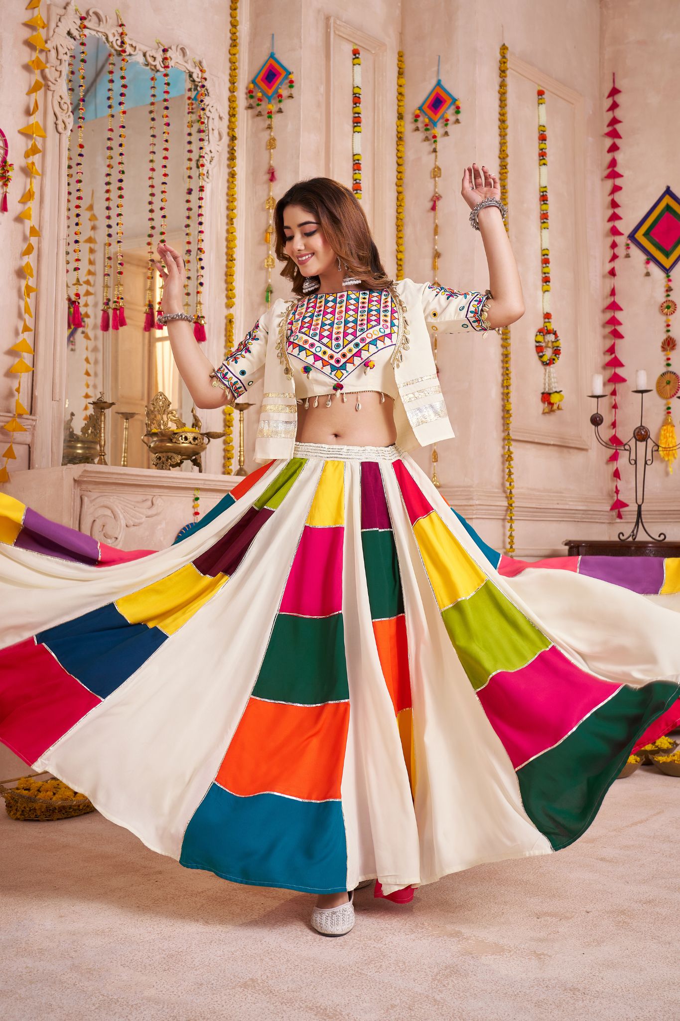 White Designer Classic Beautiful Navratri Lehenga Choli