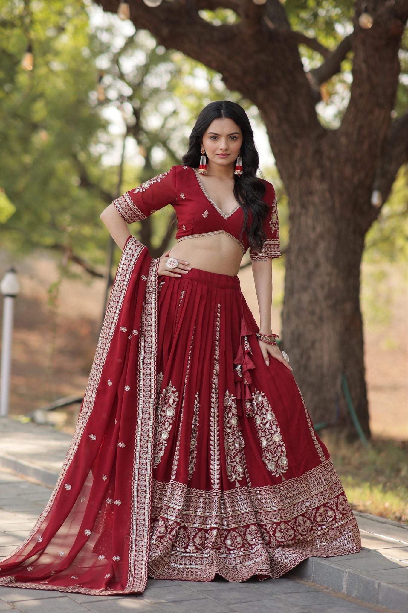 Maroon Georgette Embroidered Work Lehenga Choli