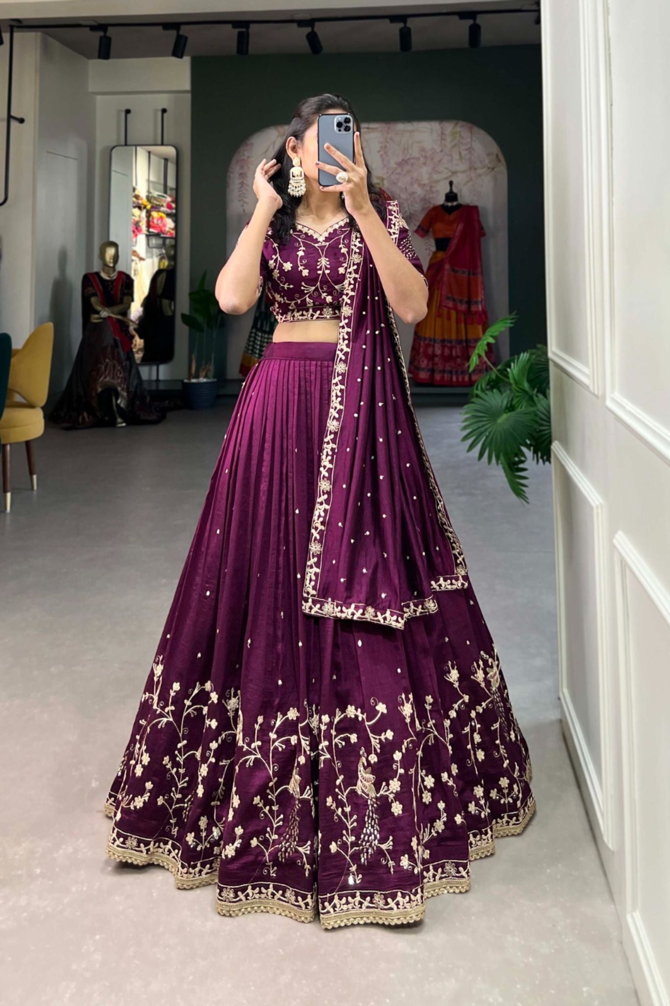 Wine Stunning Sequins Thread Embroidery Work Lehenga Choli