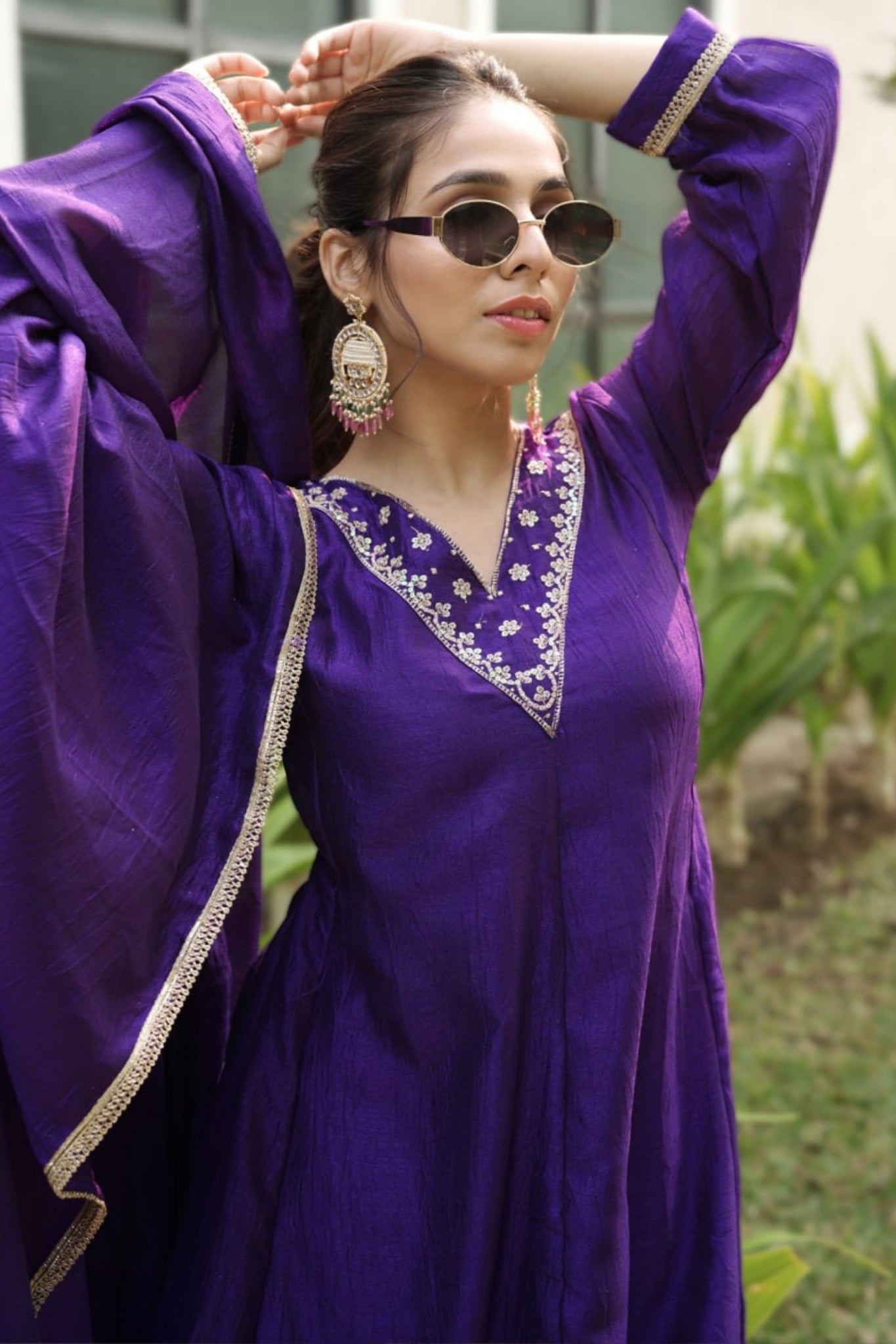 Royal V-Neck Embroidered Palazzo Suit Set With Designer Dupatta For Festive And Wedding Wear