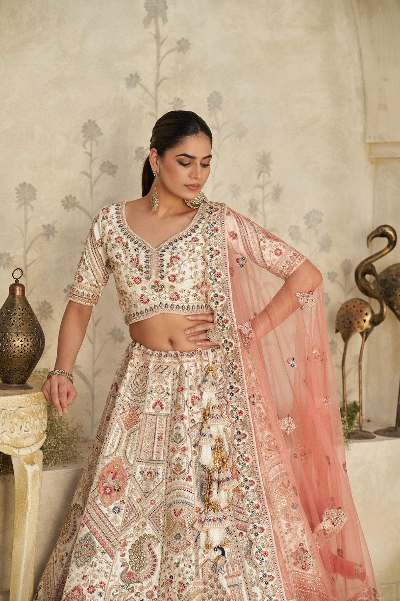 Royal Grandeur Cream Zari Embroidered Bridal Lehenga