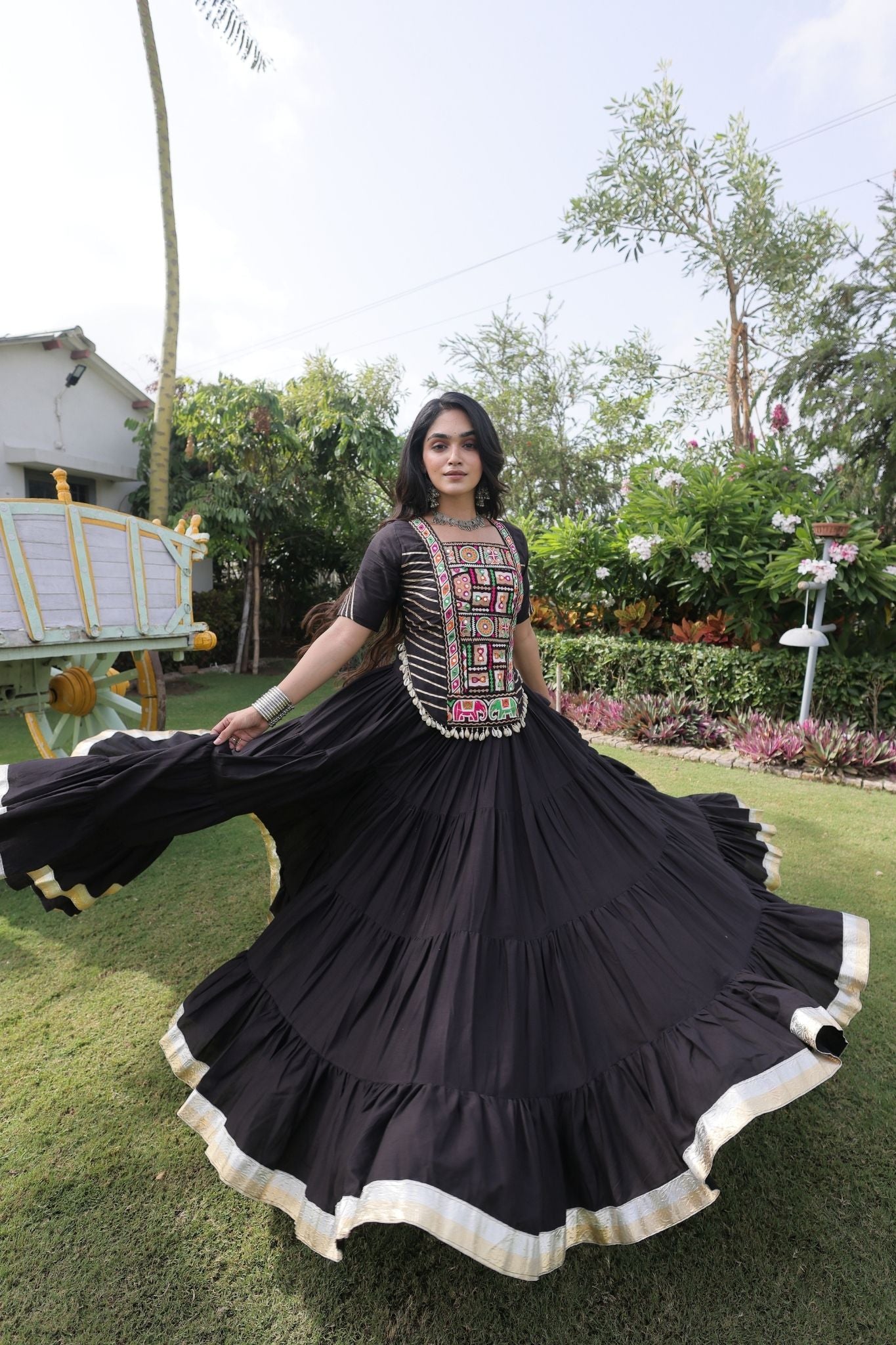 Raasrang Premium Kora Cotton Kutchi Patchwork Navratri Festival Lehenga Choli For Women