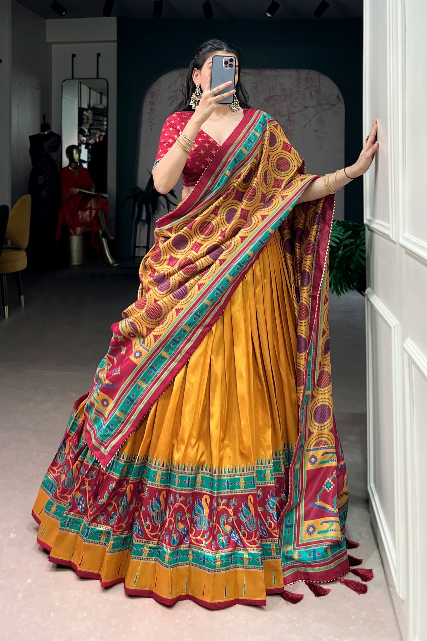 Premium Printed Festive Tasar Silk Lehenga Choli Set For Women