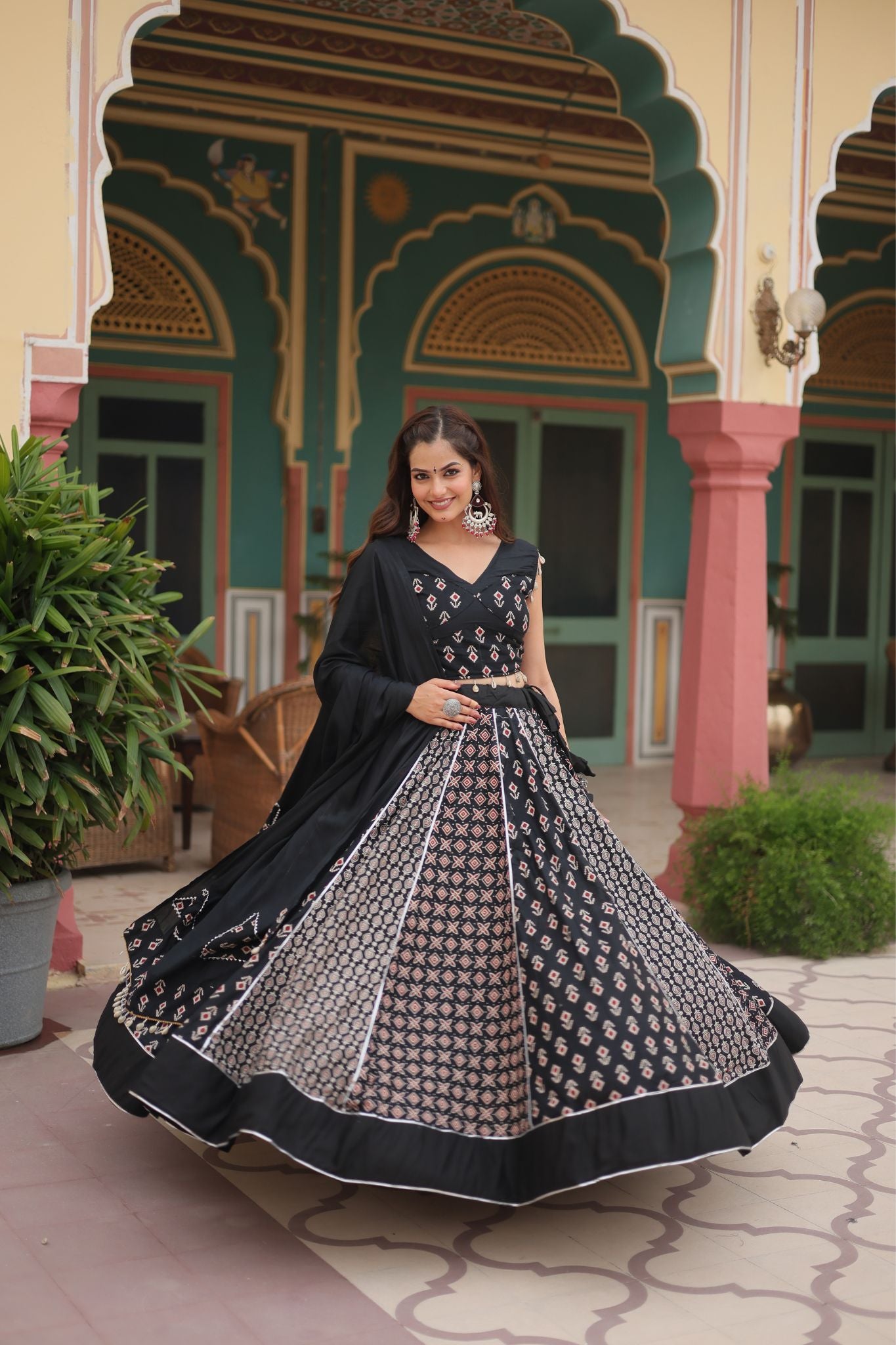 New Readymade Printed Rayon Navratri Lehenga Choli Set