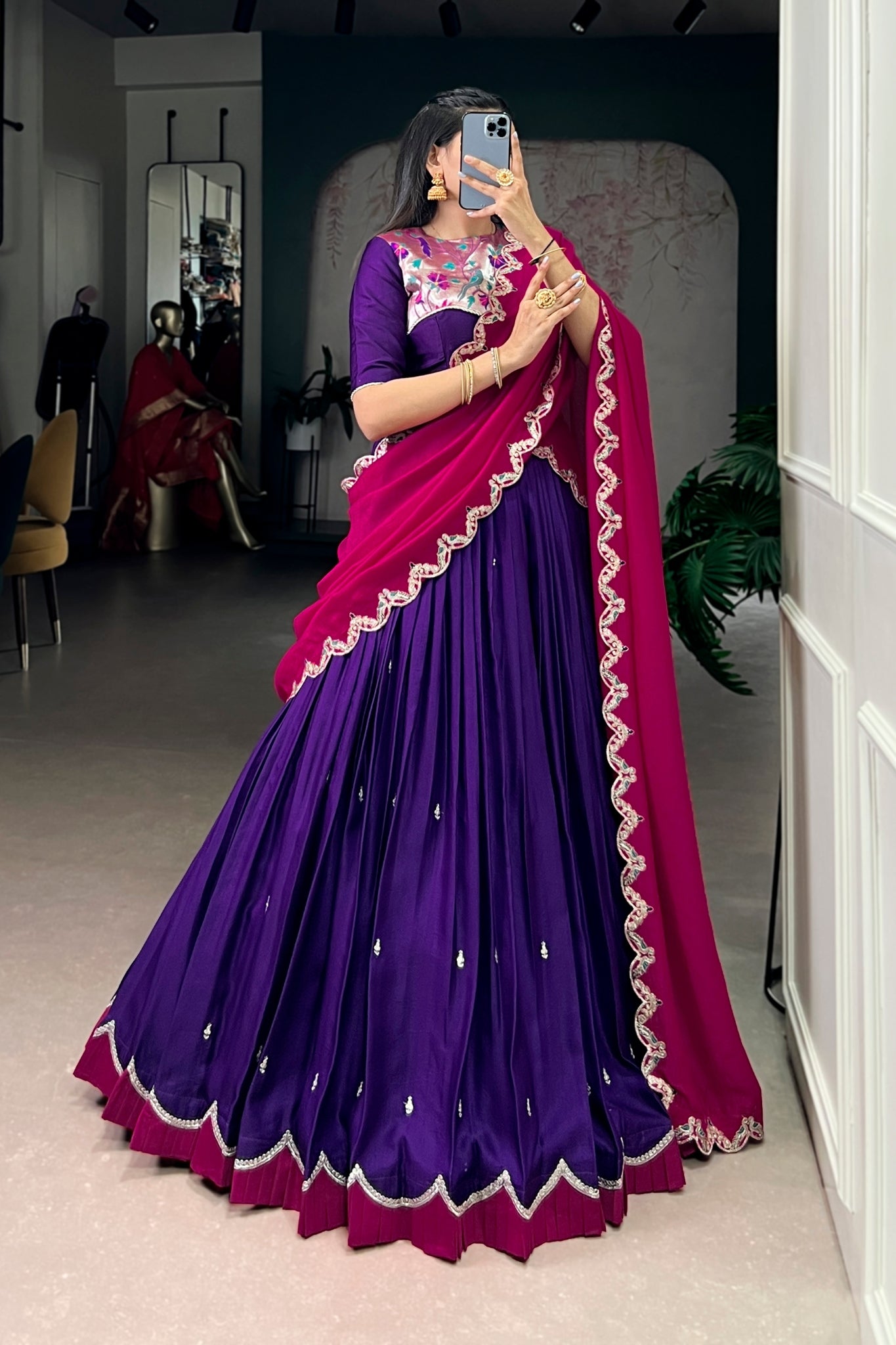 Naysha Purple & Magenta Embroidered Lehenga Choli