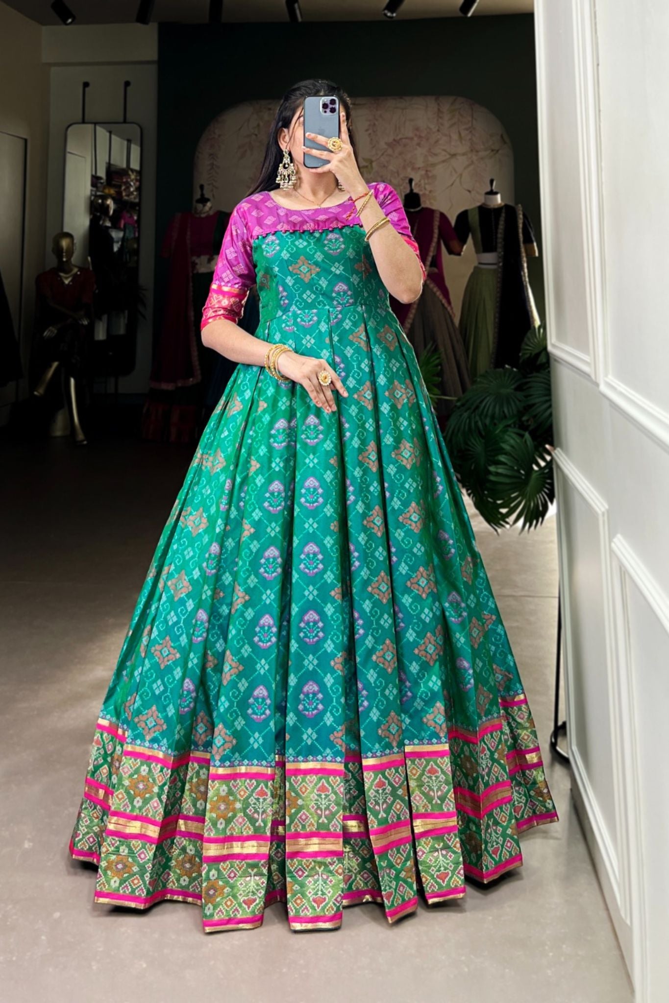 Patola Printed Jacquard Silk Zari Weaving Work Gown