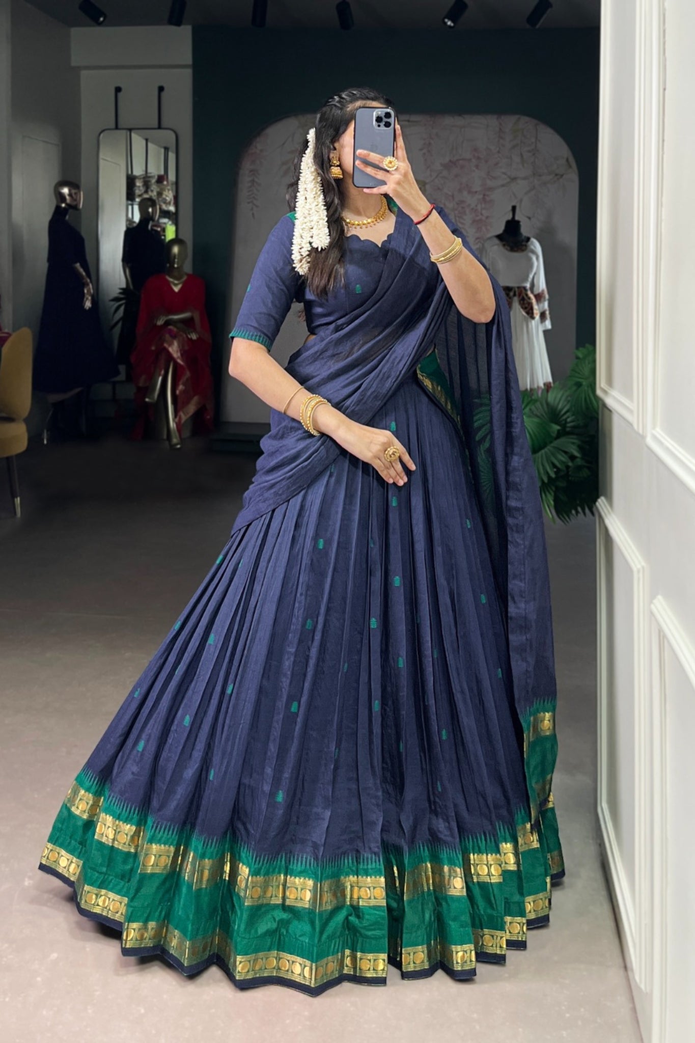 Pure Chanderi Zari Weaving Work South Indian Lehenga Choli