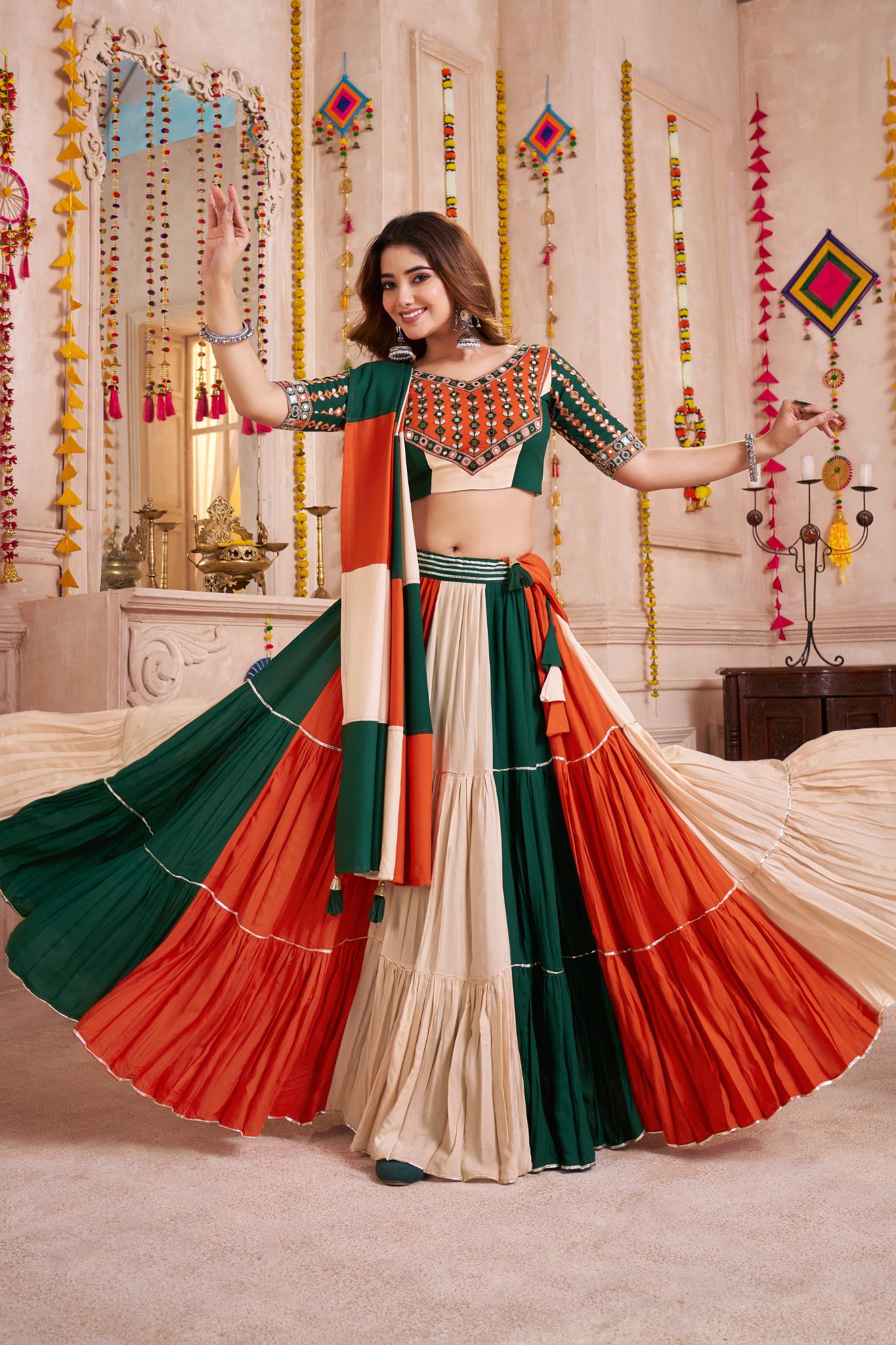 Multi Color Frill And Flair Concept Designer Navratri Lehenga Choli