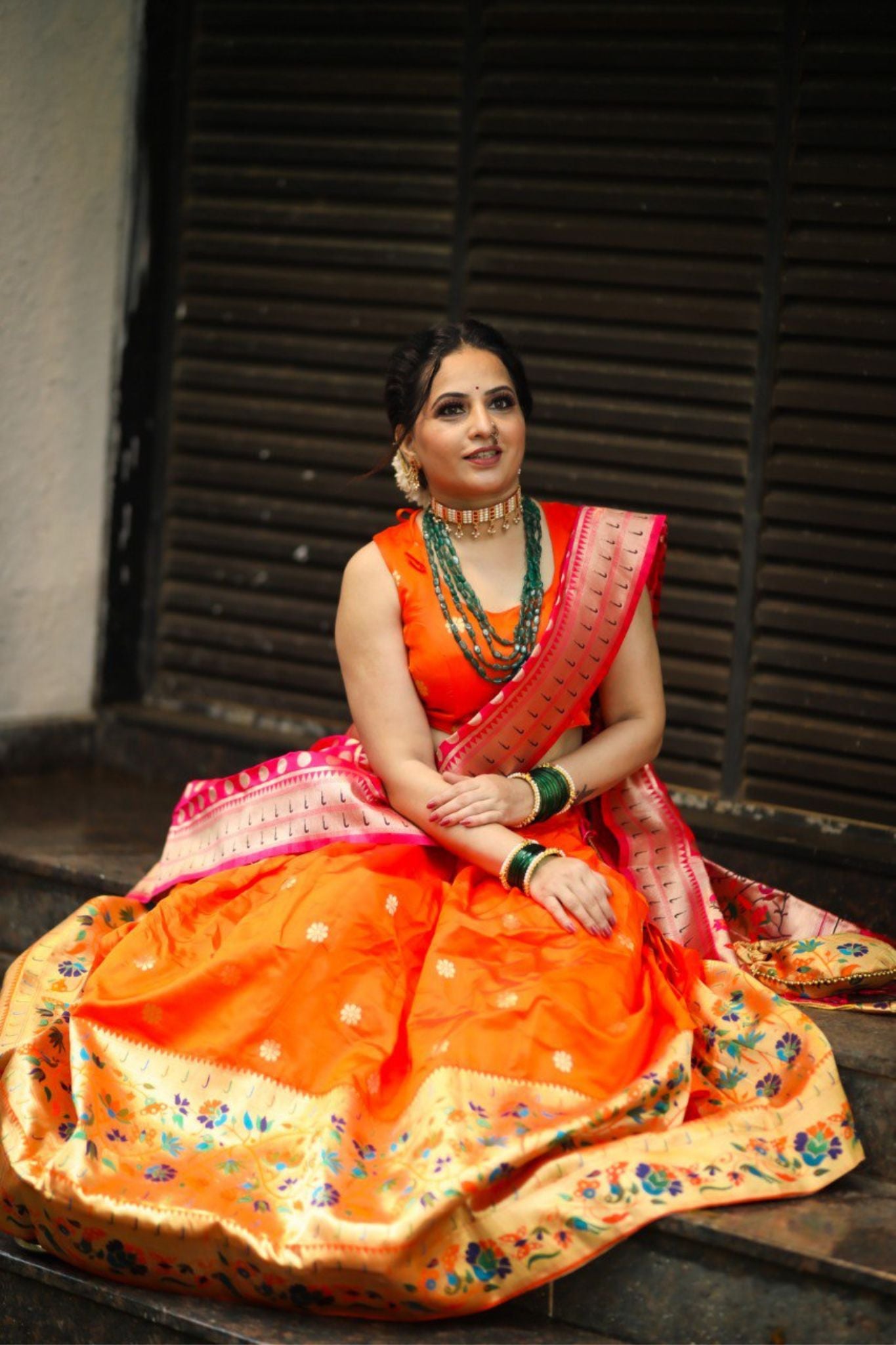 Orange Paithani Silk Weaving Work Lehenga Choli