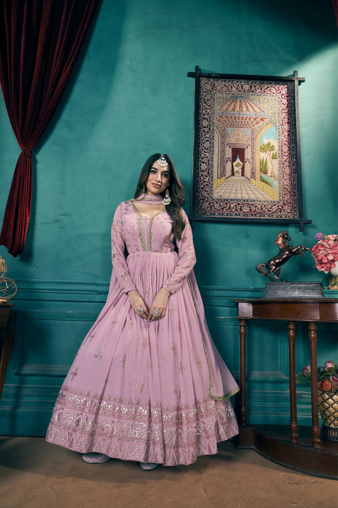 Elegant Pastel Pink Anarkali Gown