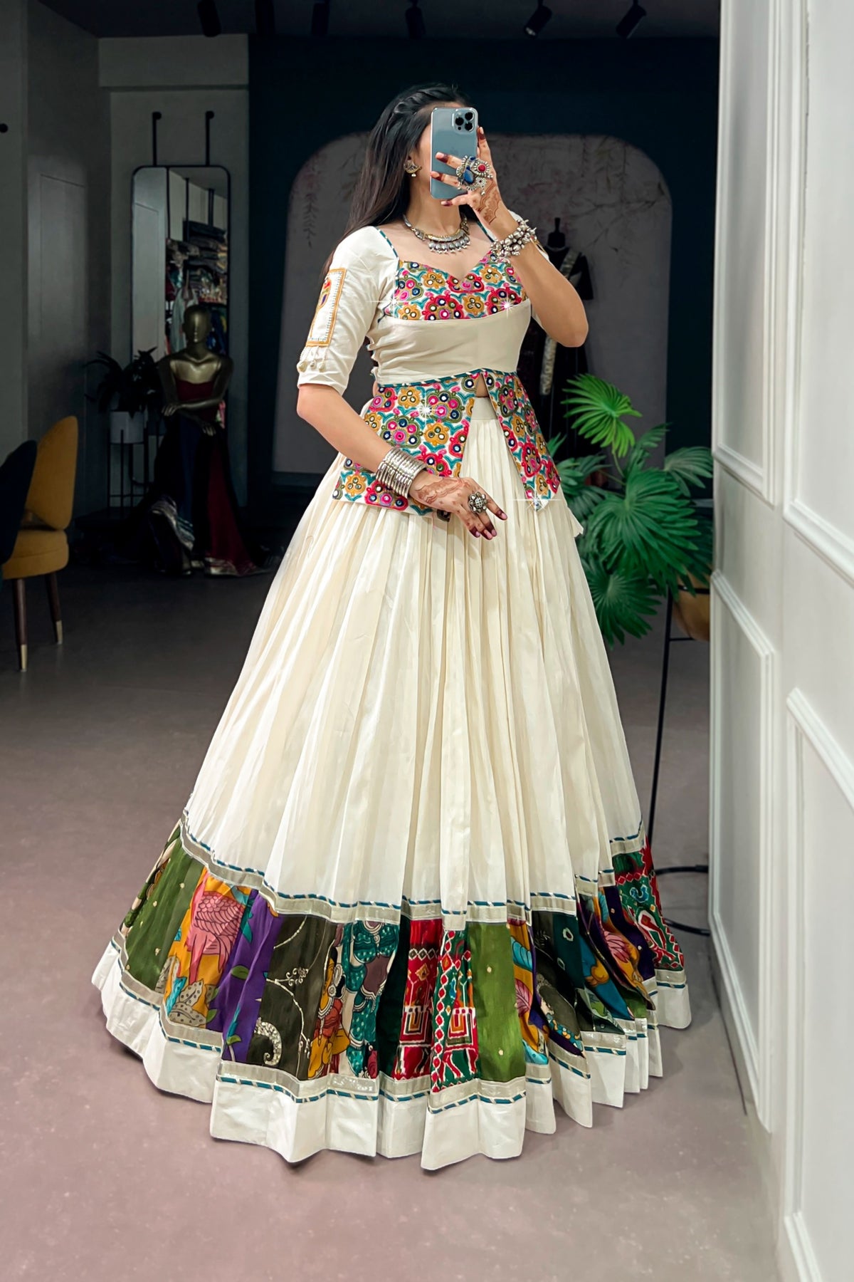 Designer Khadi Cotton Navratri Lehenga Choli With Gamthi Work