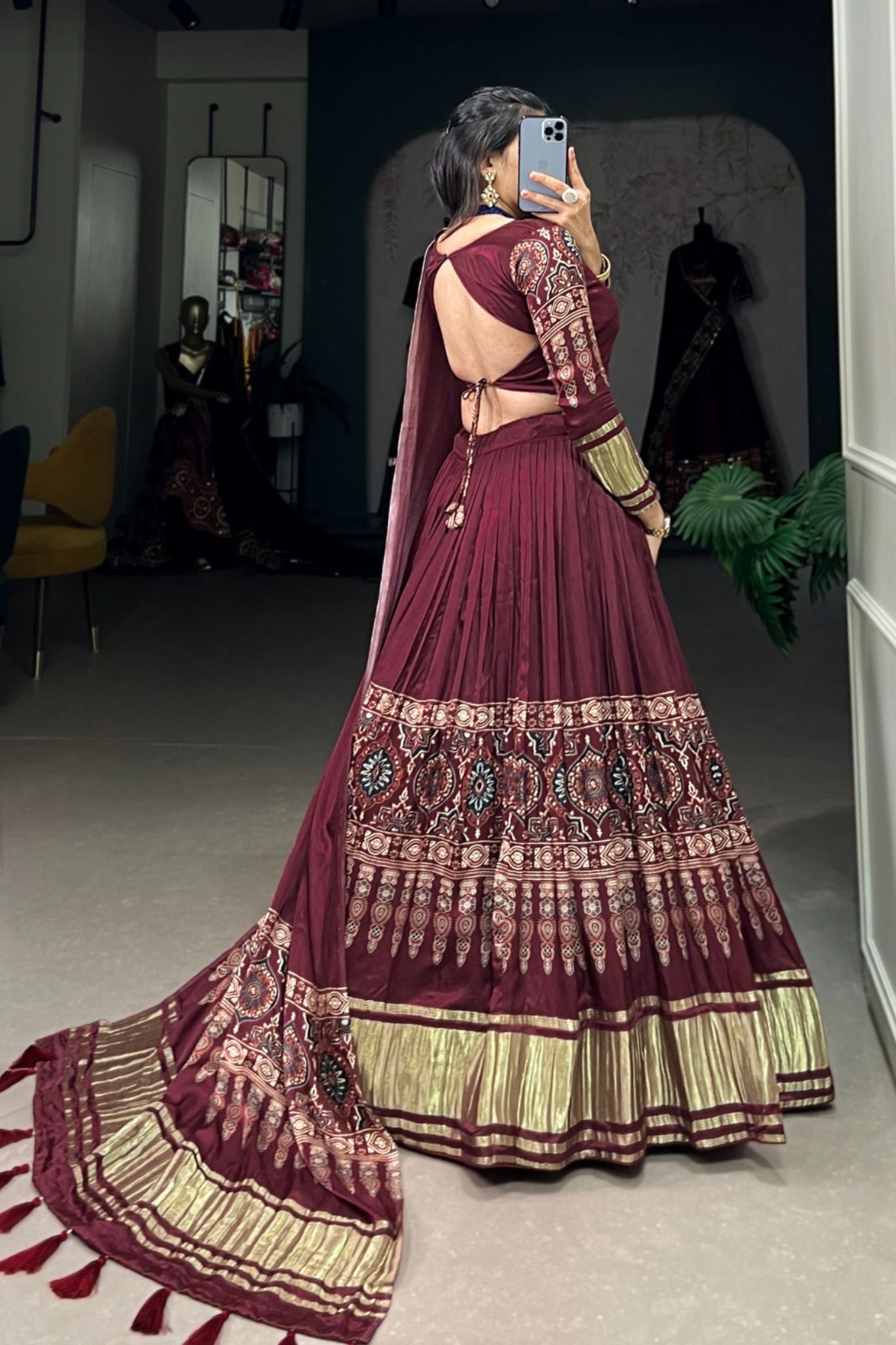 Gaji Silk Lehenga Choli With Digital Print And Lagadi Patta