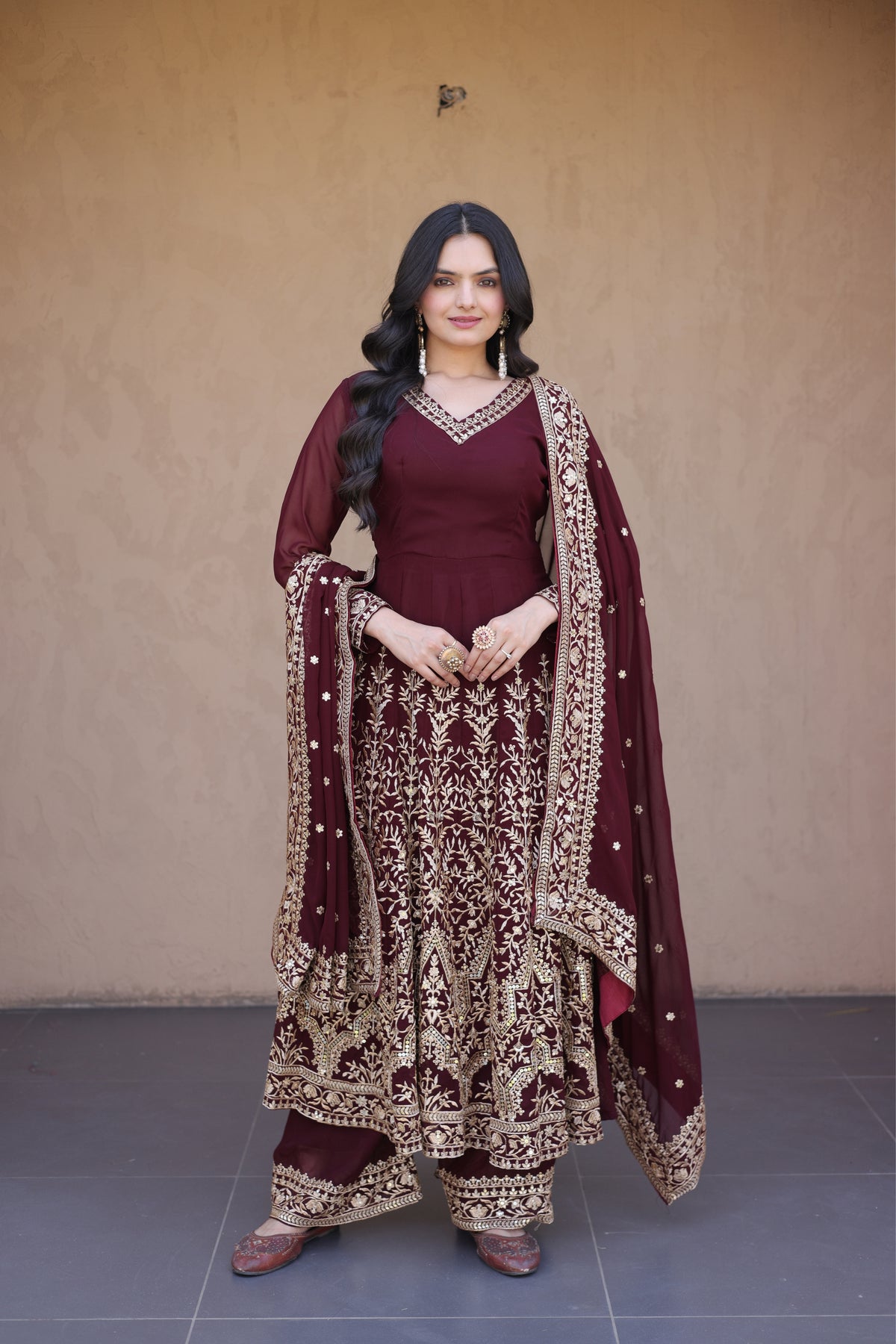 Designer Multi-Sequins Embroidered Anarkali Gown Set With Pant & Dupatta