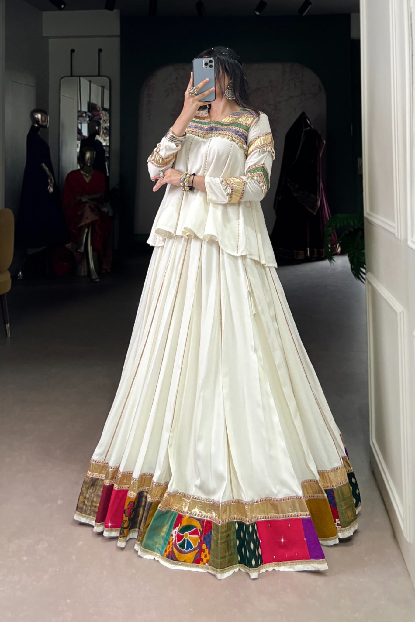 Stylish Designer Navratri Lehenga Choli With Multi Patchwork & Gota Patti Lace