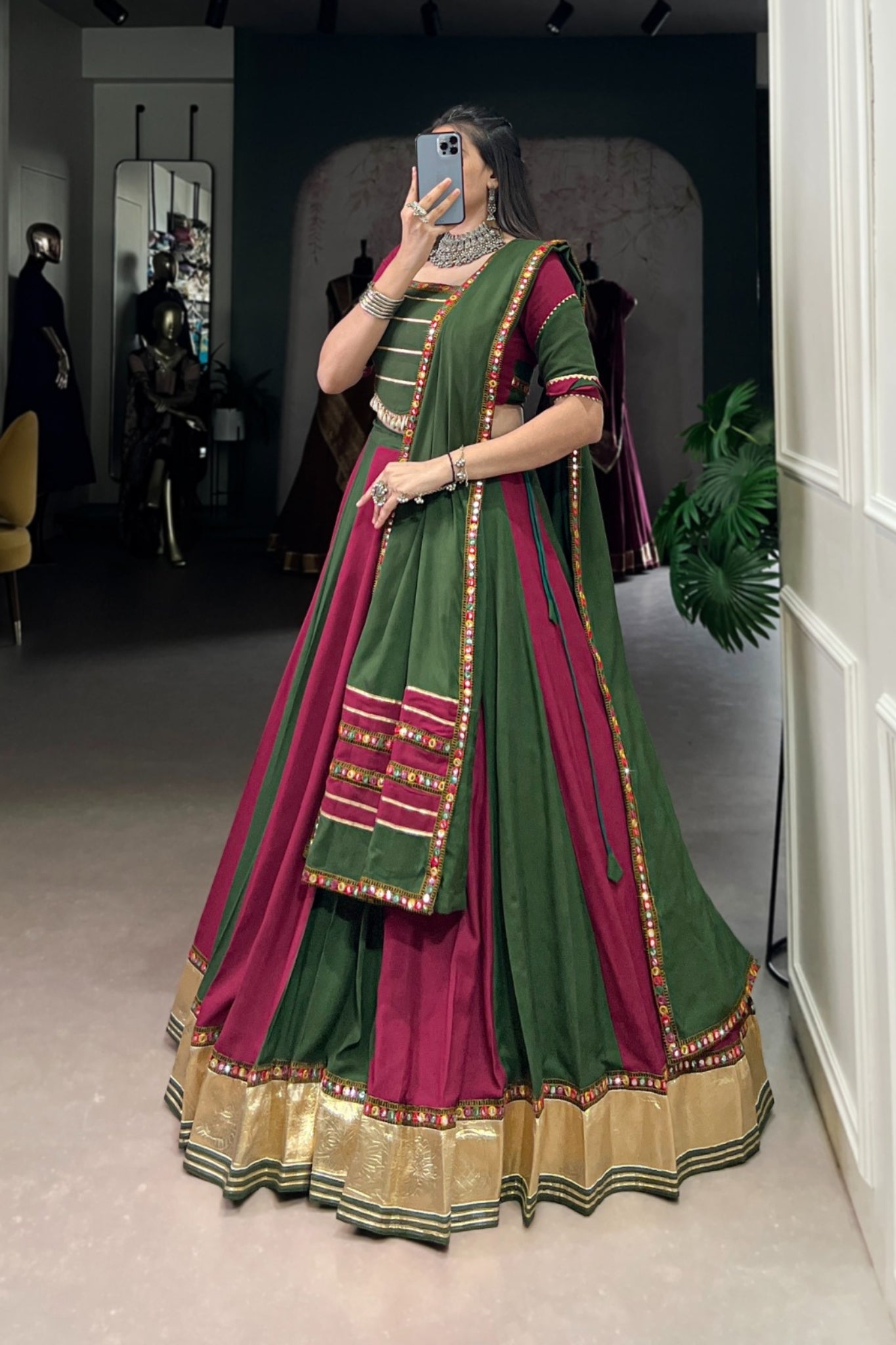 Pure Rayon Beautiful Gamthi Work Designer Traditional Navratri Lehenga Choli
