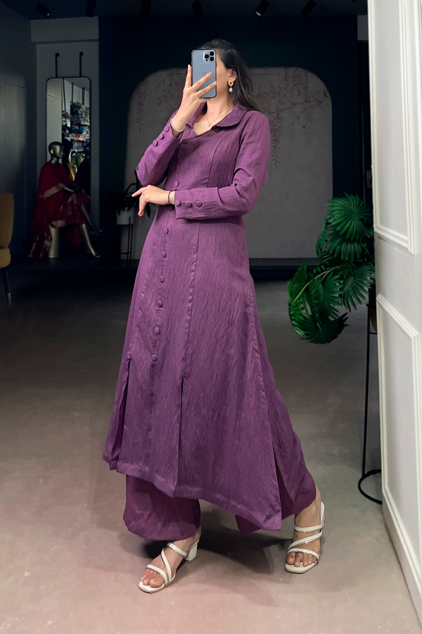 Purple Soft Textured Fabric Kurta Co-Ord Set For Women