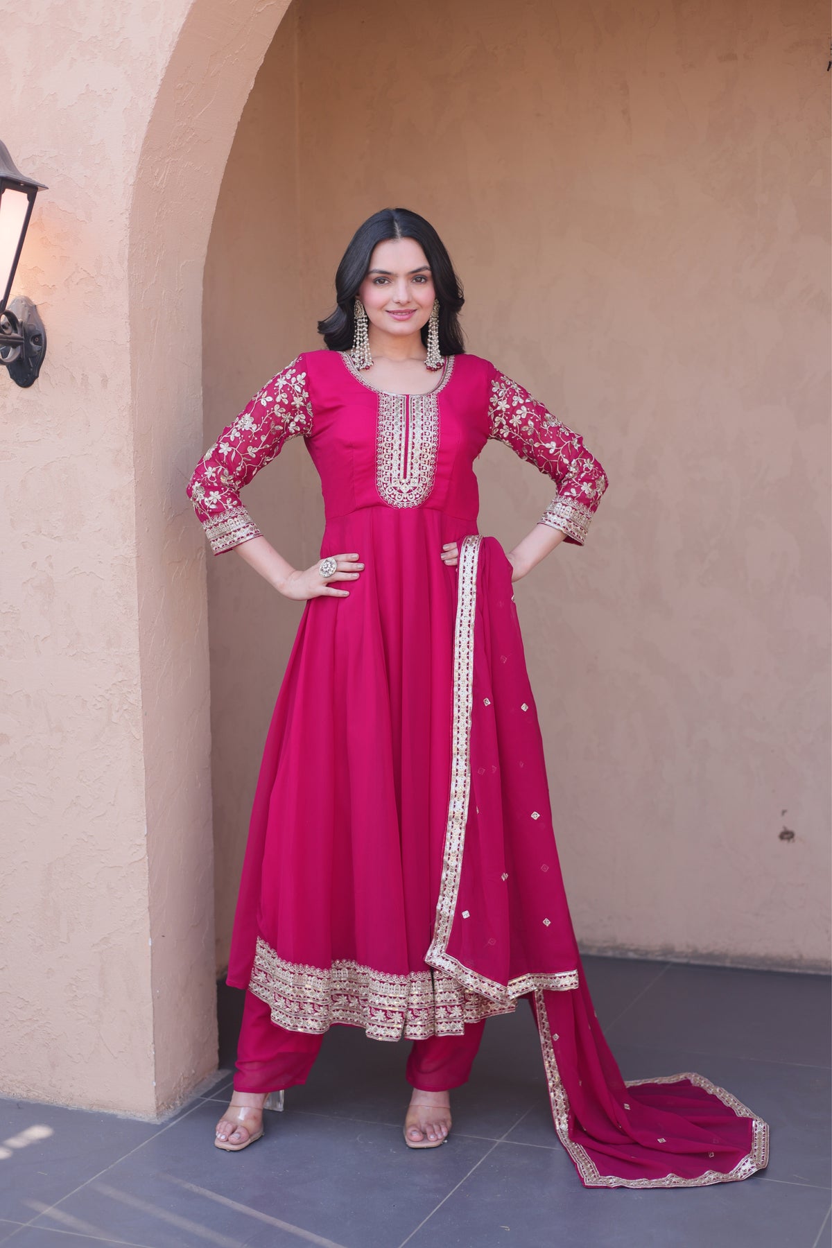 Designer Sequins Embroidered Anarkali Gown With Dupatta Set