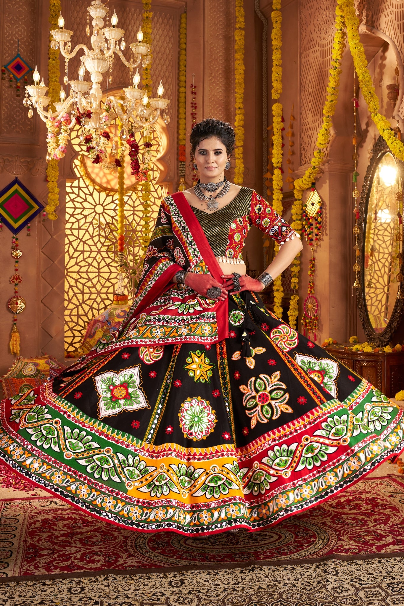 Black Designer Organic Cotton Stylish Navratri Lehenga Choli Set