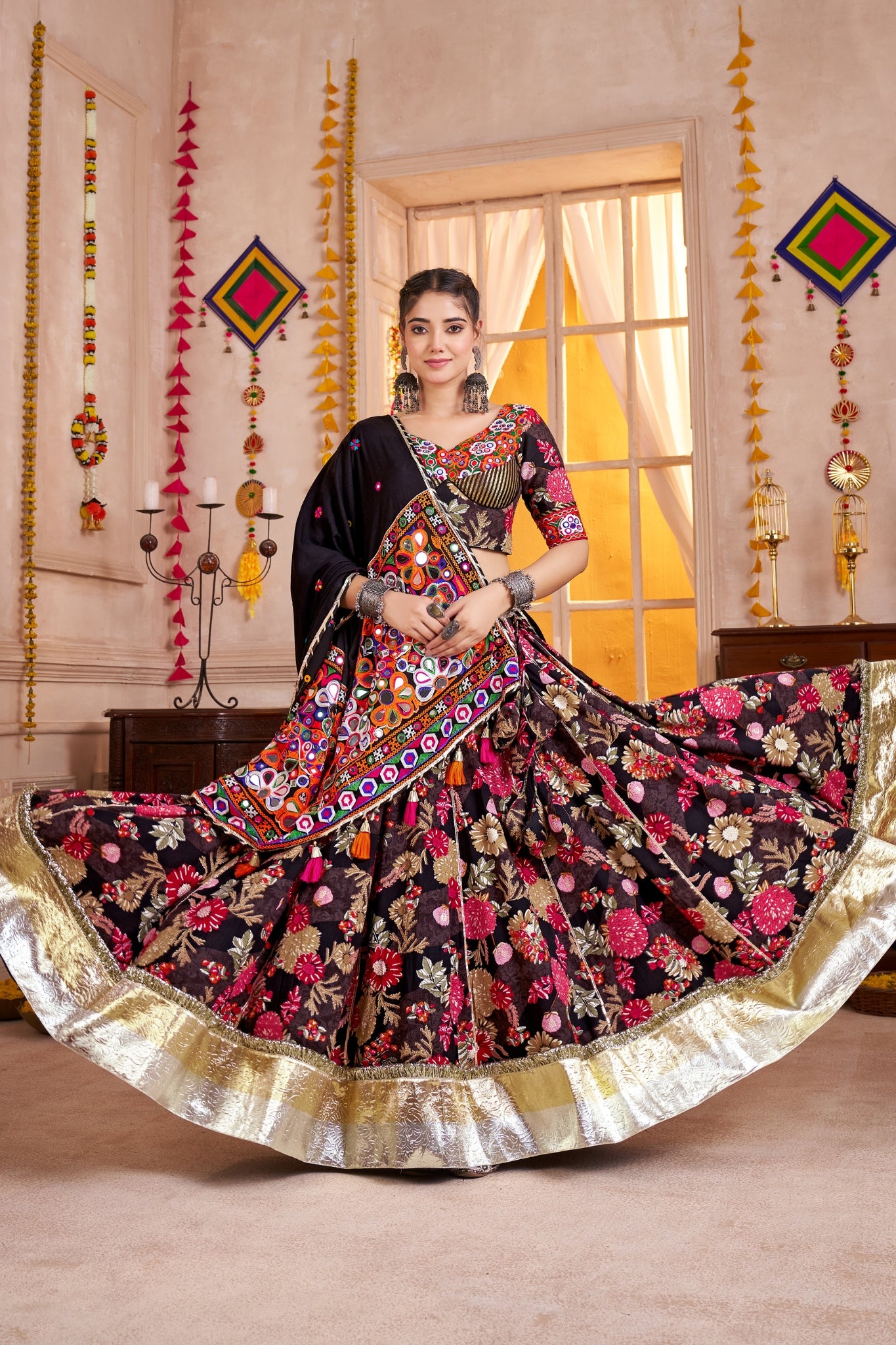 Black Kutchi Patch Work Designer Lehenga Choli