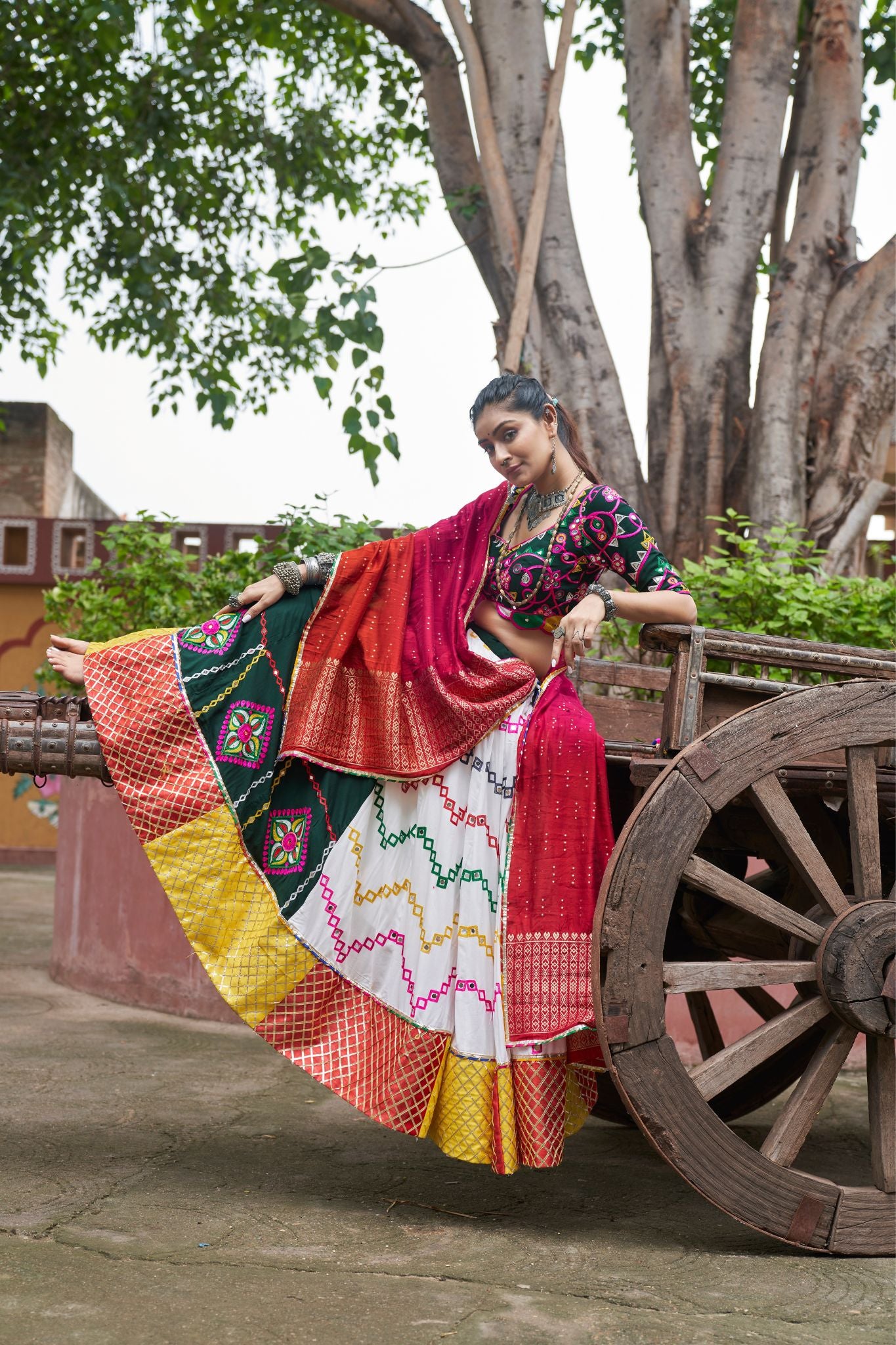 Multi Color Embroidered With Mirror Work Navratri Lehenga Choli