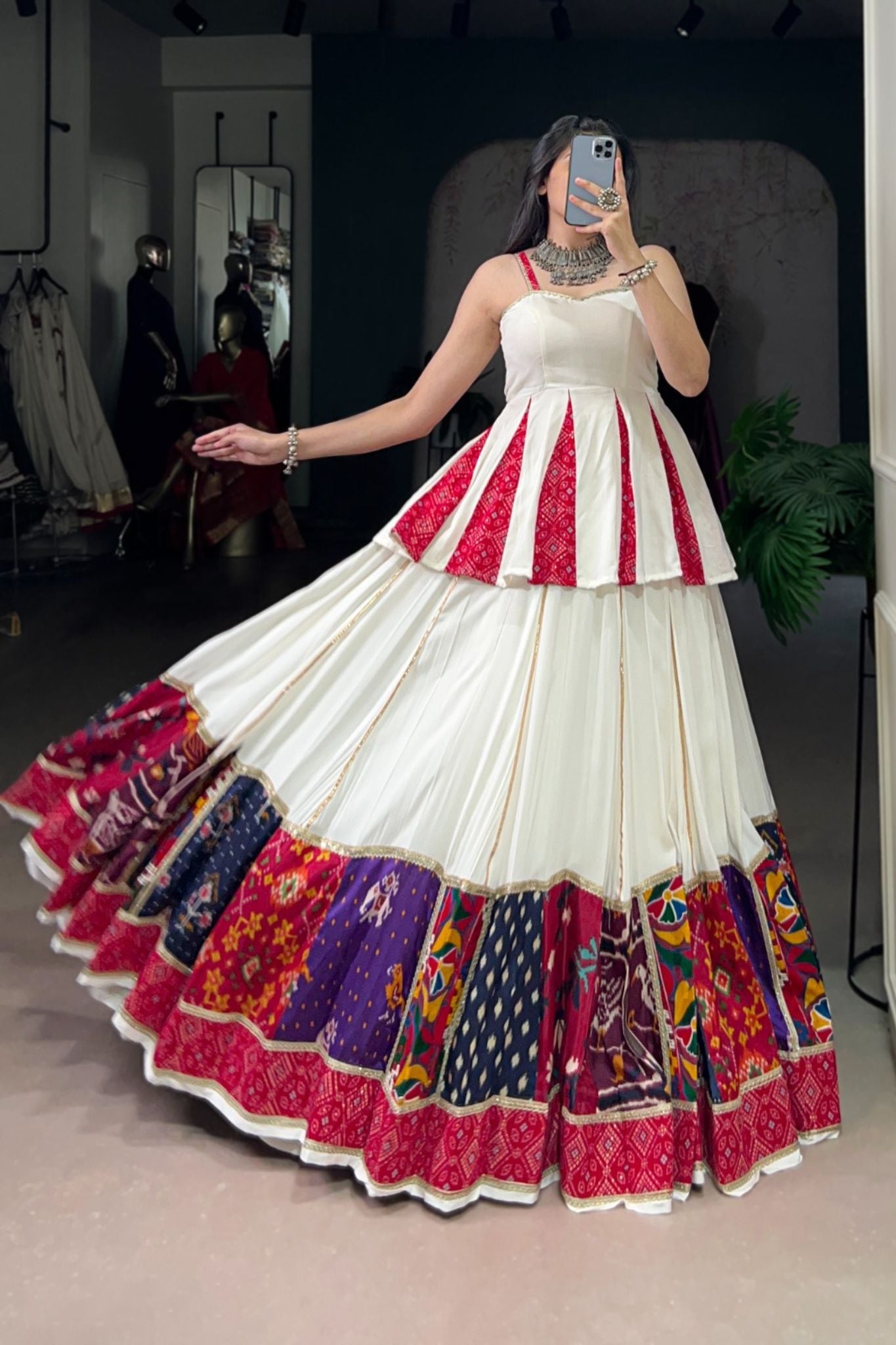 Traditional Designer Bandhej Printed  With Multi Patch Work Navratri Lehenga Choli