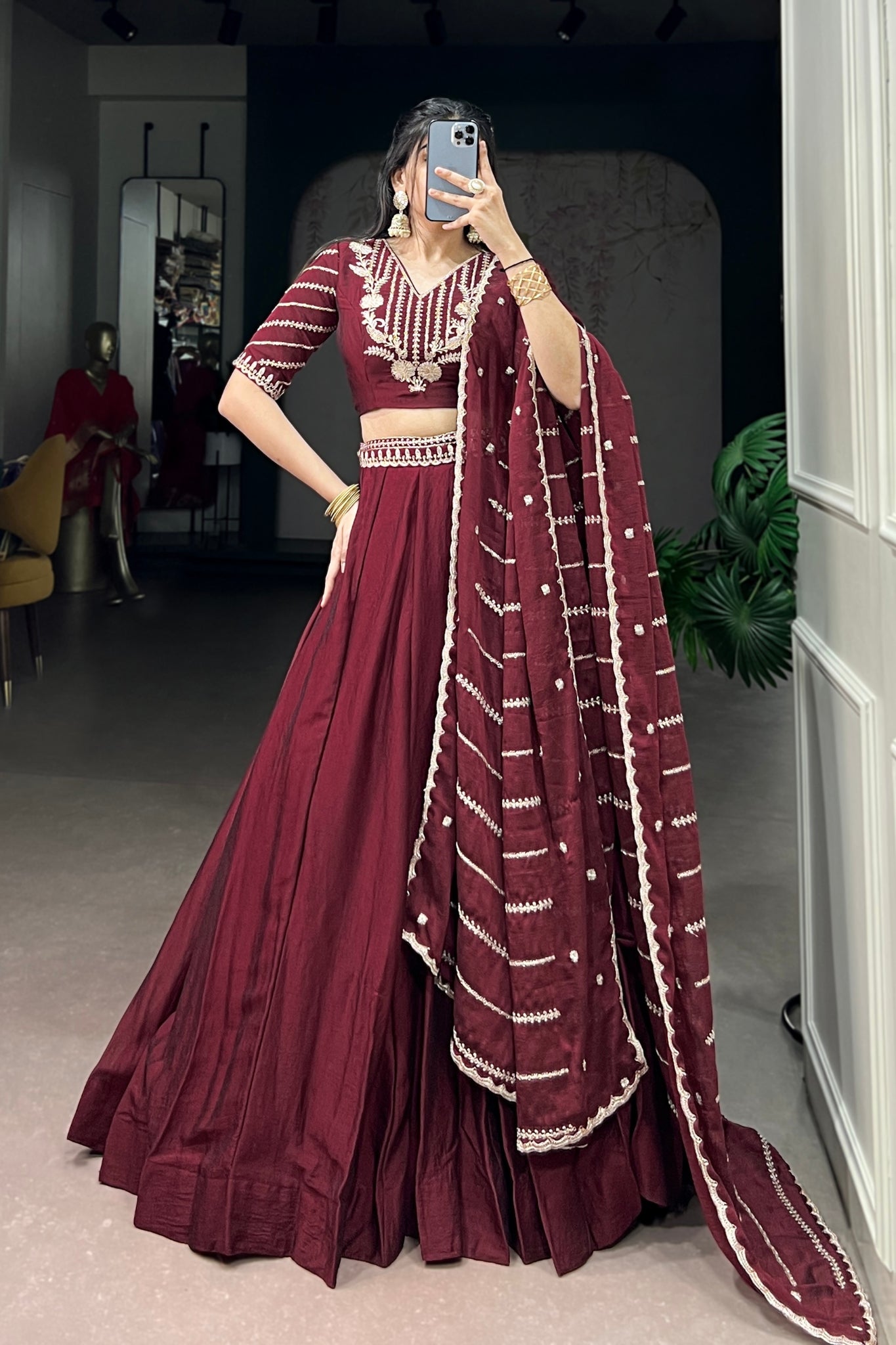 Premium Maroon Rangoli Crush Lehenga Choli Set