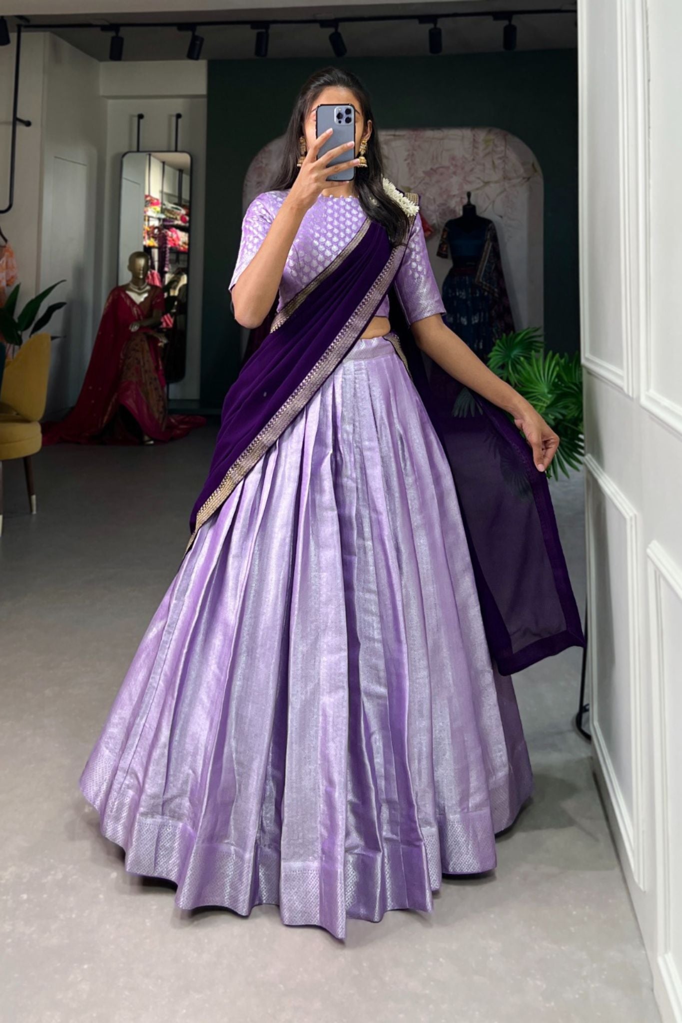 Lavender Jacquard Silk Traditional Lehenga Choli