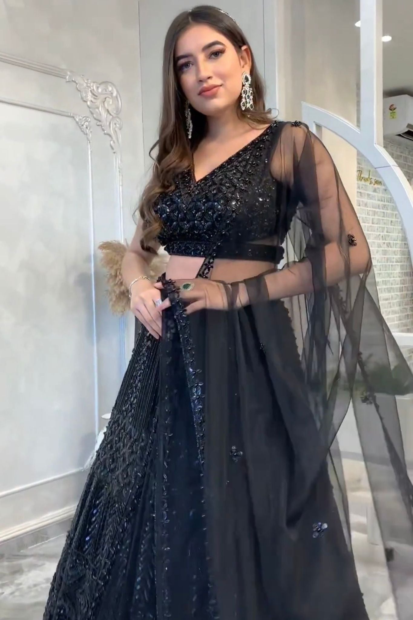 Black Color beautiful Sequins work lehenga Choli For Woman