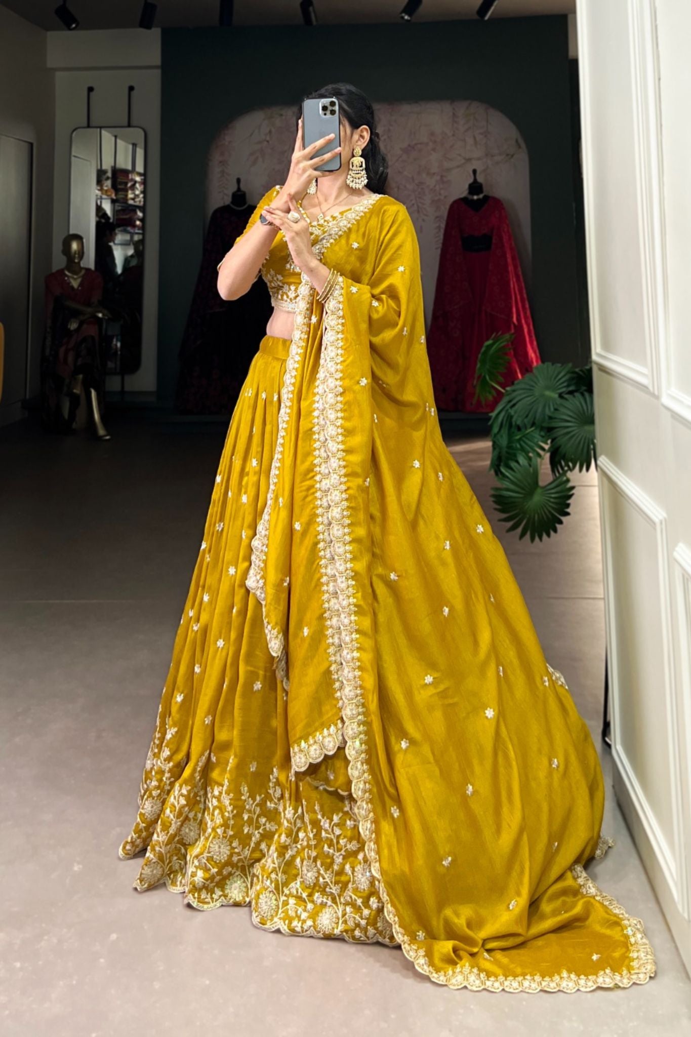 Mustard Yellow Sequins Tread Embroidered Lehenga Choli