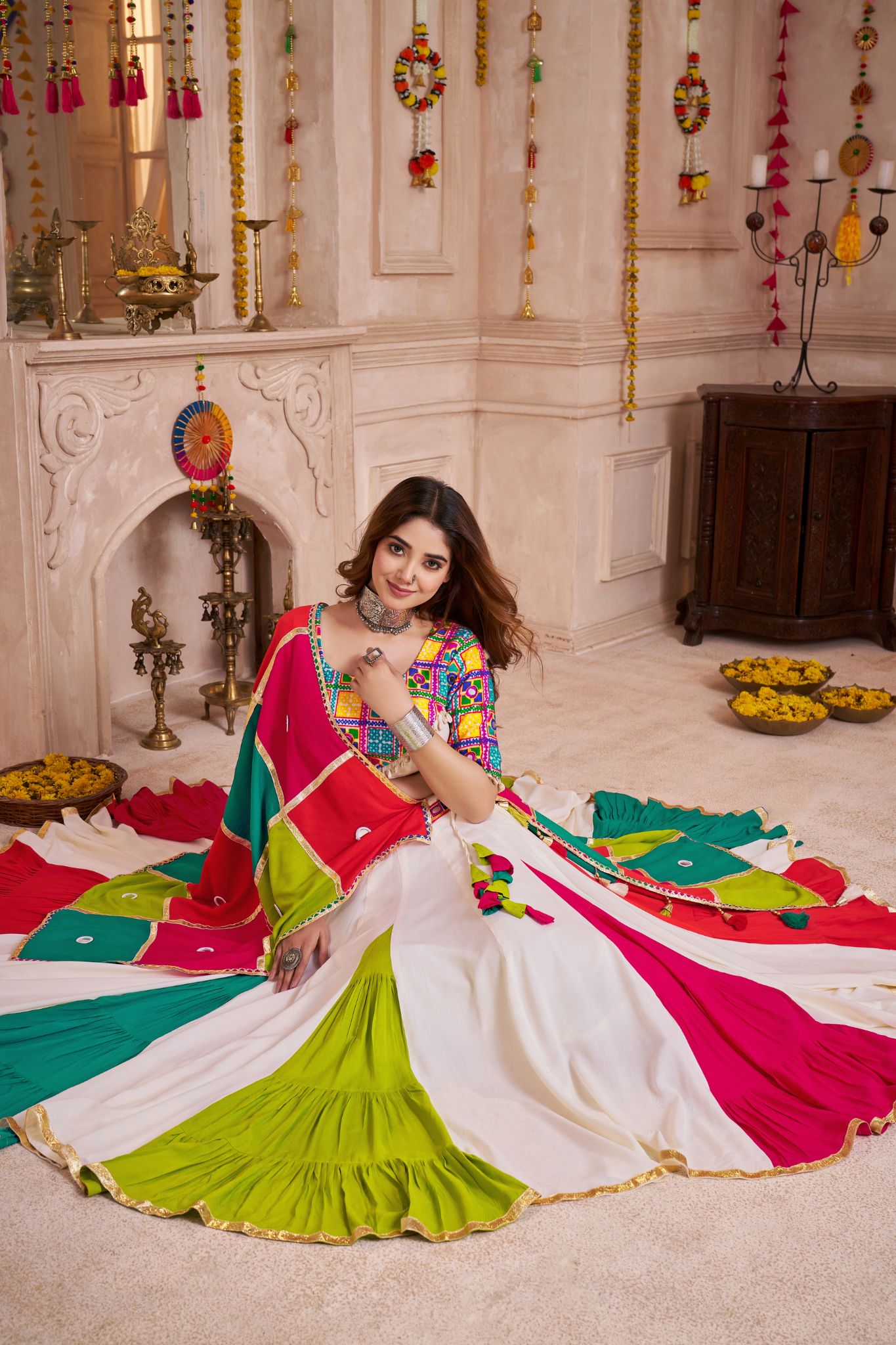 Classic Navratri Lehenga Choli With Handmade Multicolor Patchwork Dupatta