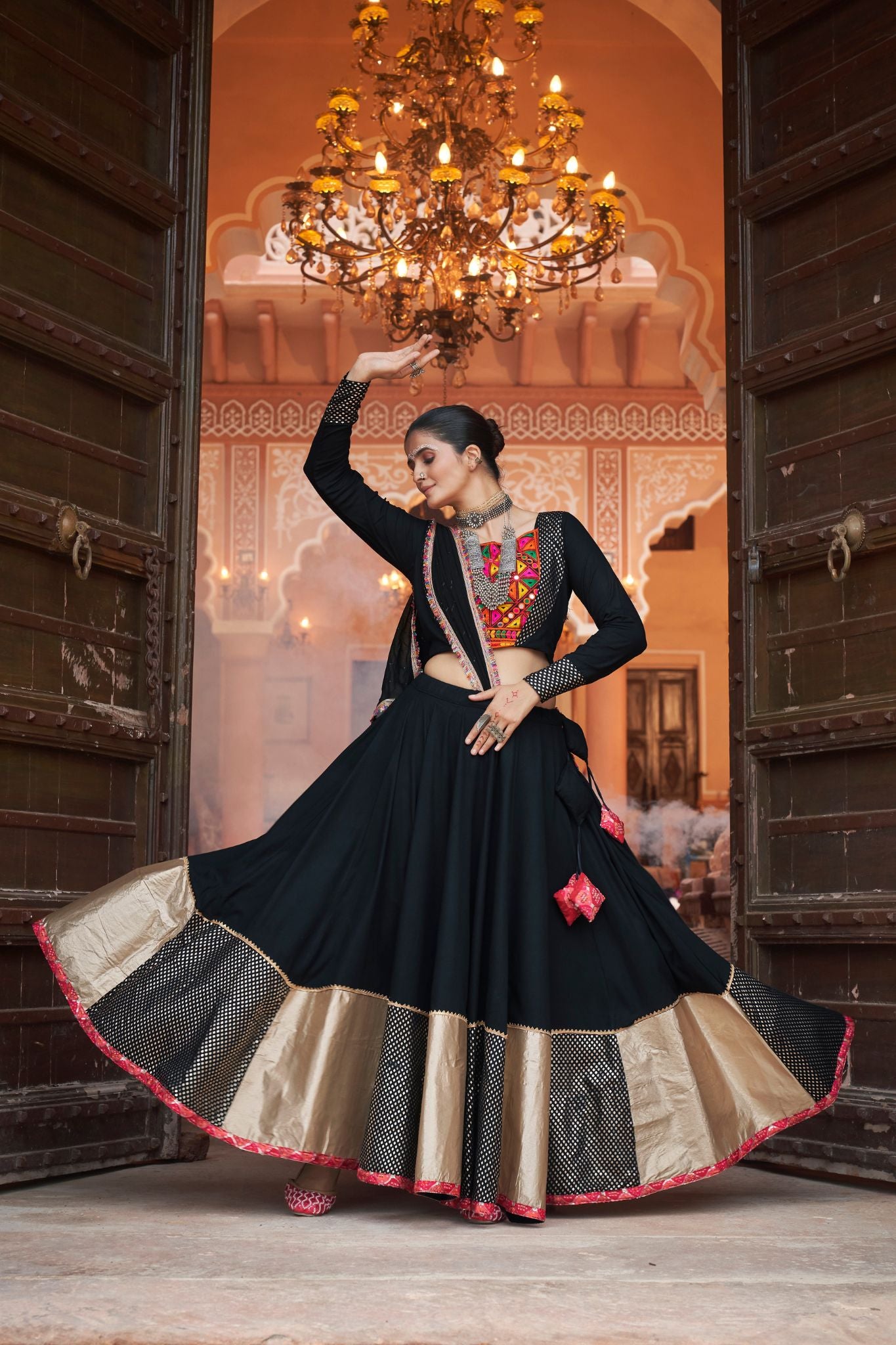 Black Sequins Embroidery With Mirror Work Lehenga Choli