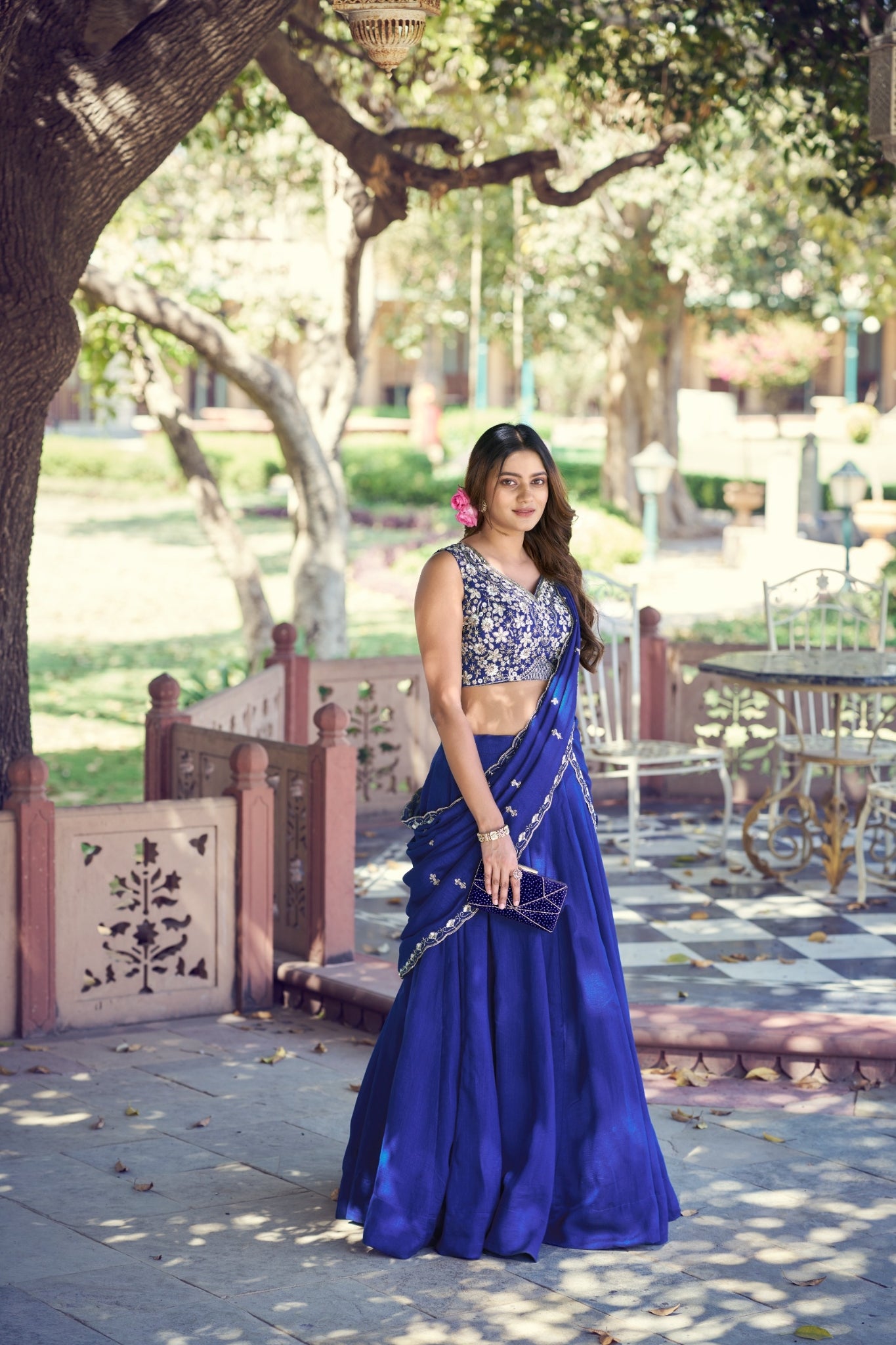 Royal Blue Kashmiri Lehenga Set With Heavy Embroidered Blouse And Dupatta