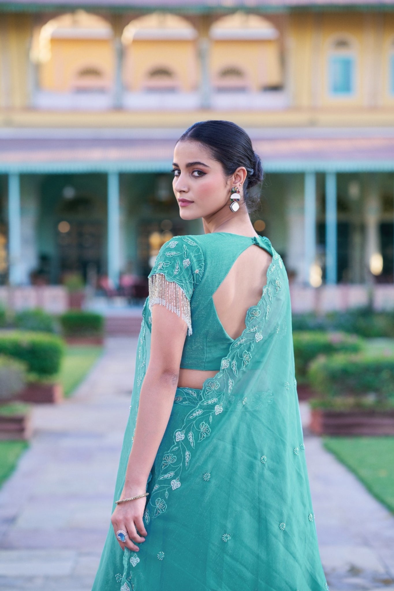Premium Sea Green Beads With Thread Embroidered Work Lehenga Choli