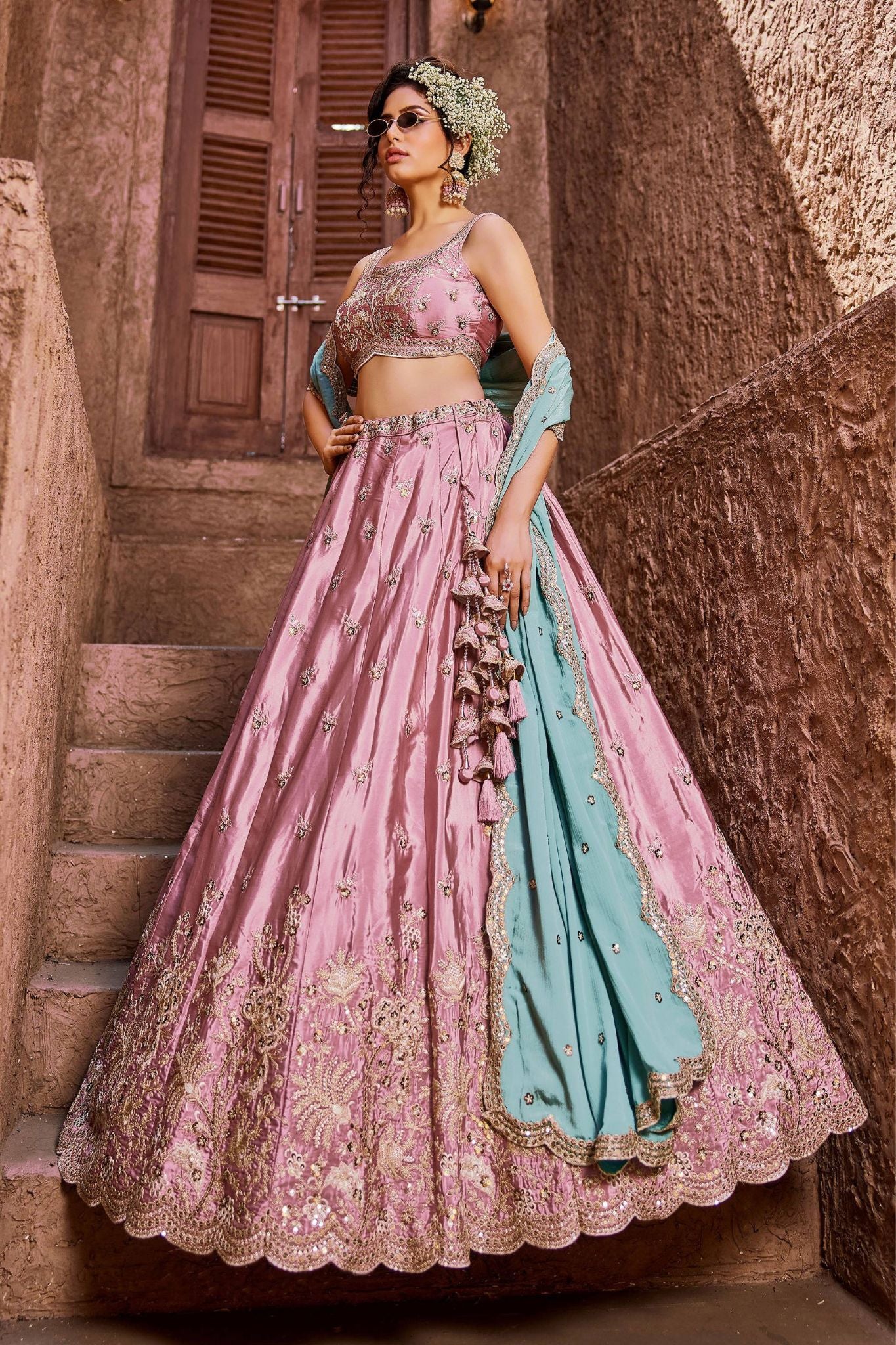 Blush Pink Designer Art Silk Wedding Lehenga Choli