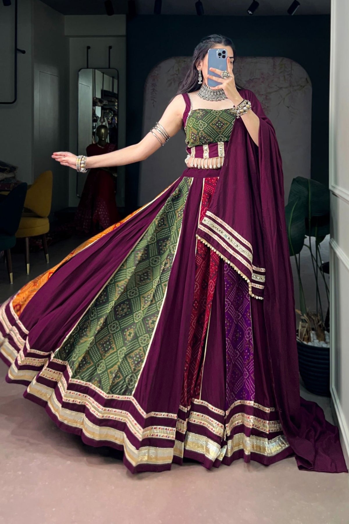 Designer Bandhej Multi Color Navratri Special Lehenga Choli