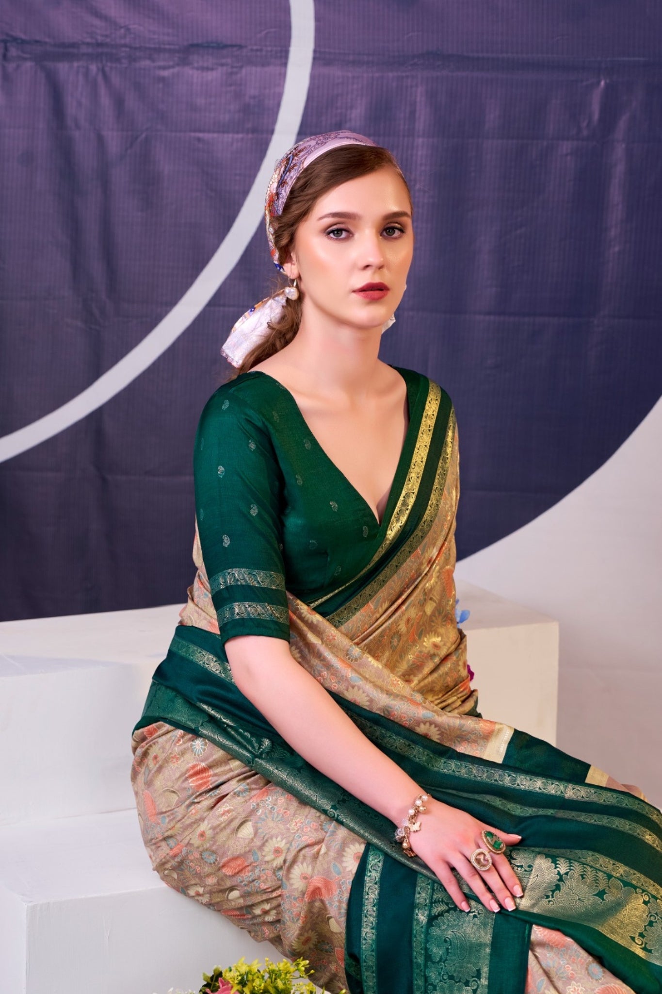 Elegant Floral Woven Designer Saree With Rich Contrast Border