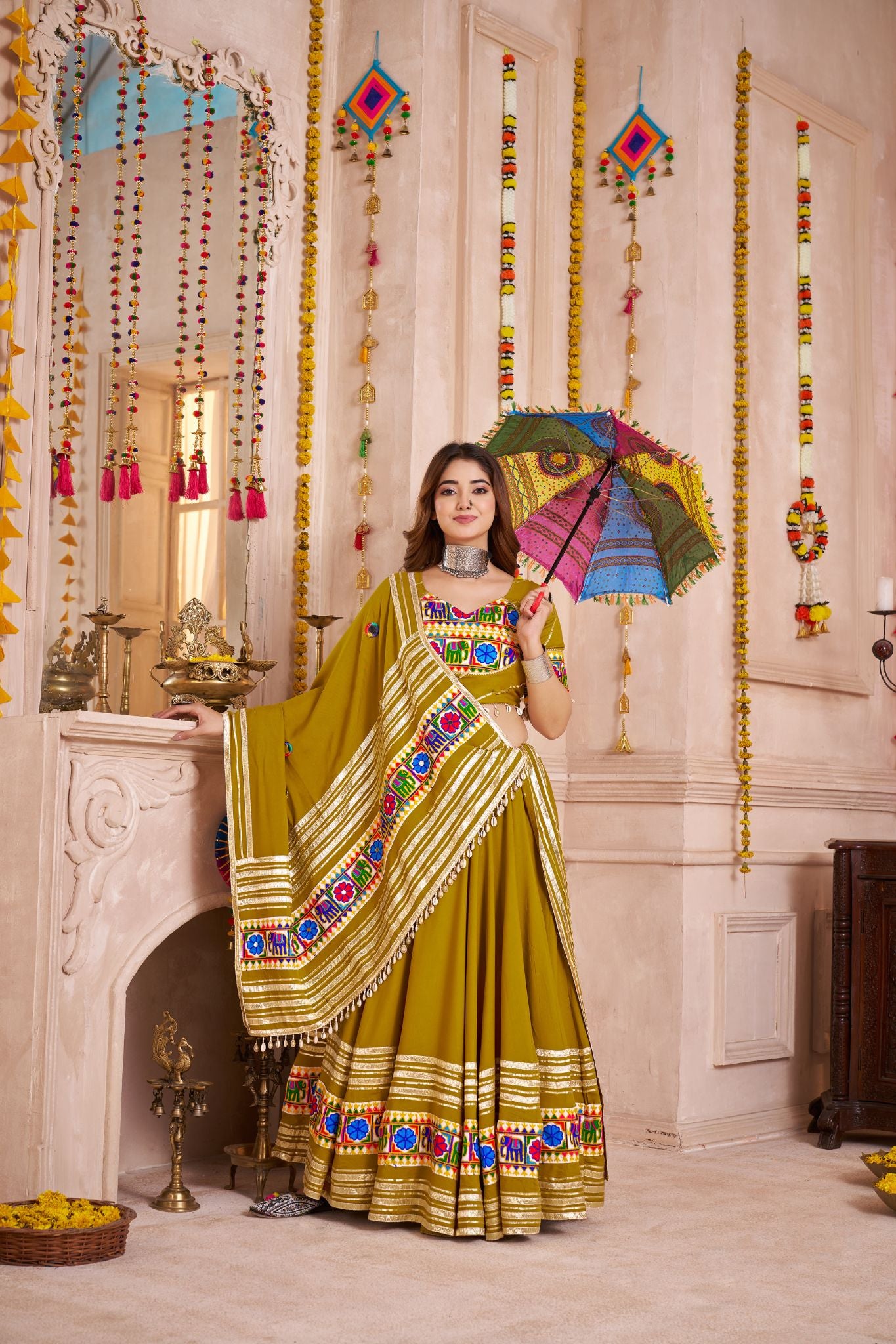 Designer Navratri Lehenga Choli With Mirror And Thread Work Dupatta