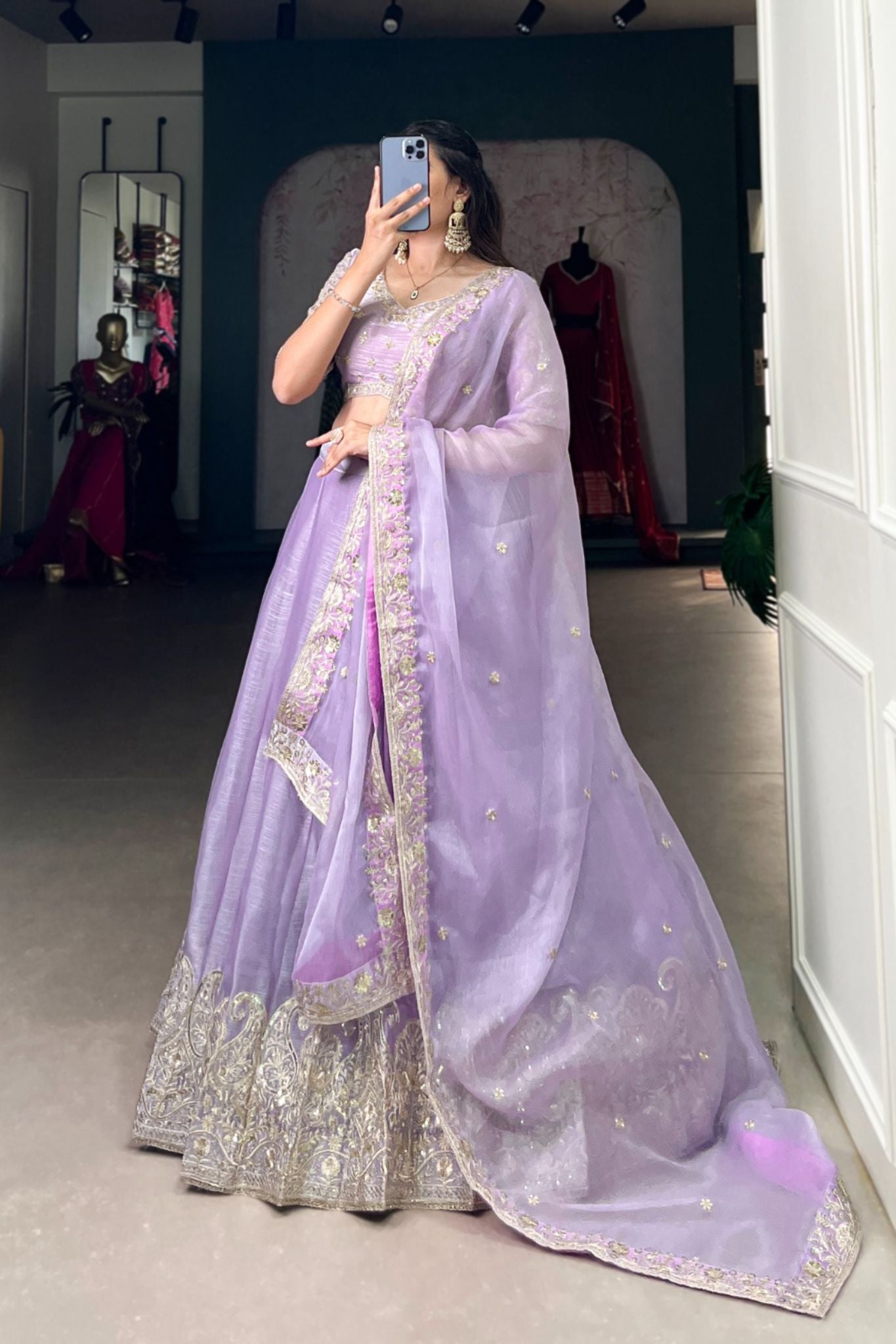 Burberry Silk Designer Sequins Embroidery Work Wedding Lehenga Choli