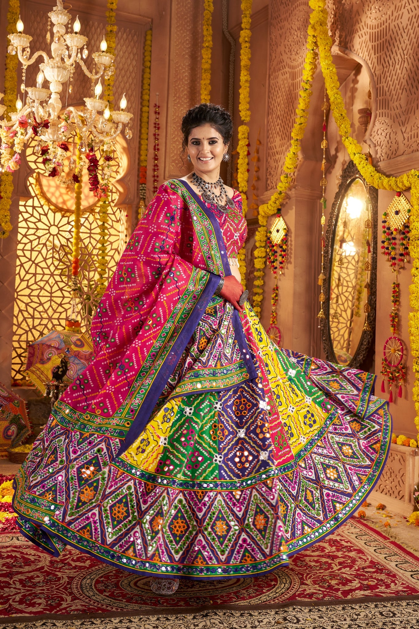 Multi Color Beautiful Organic Cotton Navratri Special Designer Lehenga Choli Set