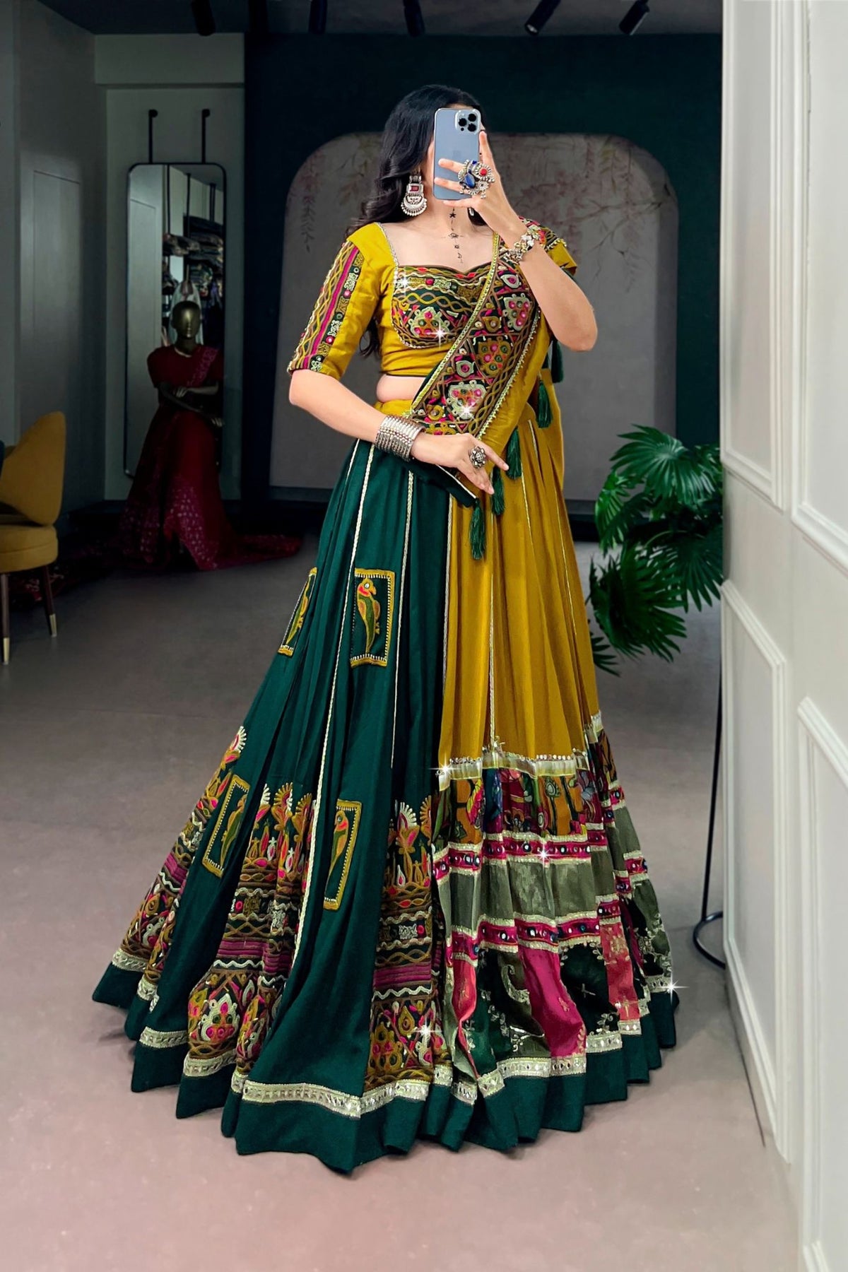 Traditional Gamthi Work Designer Pure Rayon Navratri Lehenga Choli