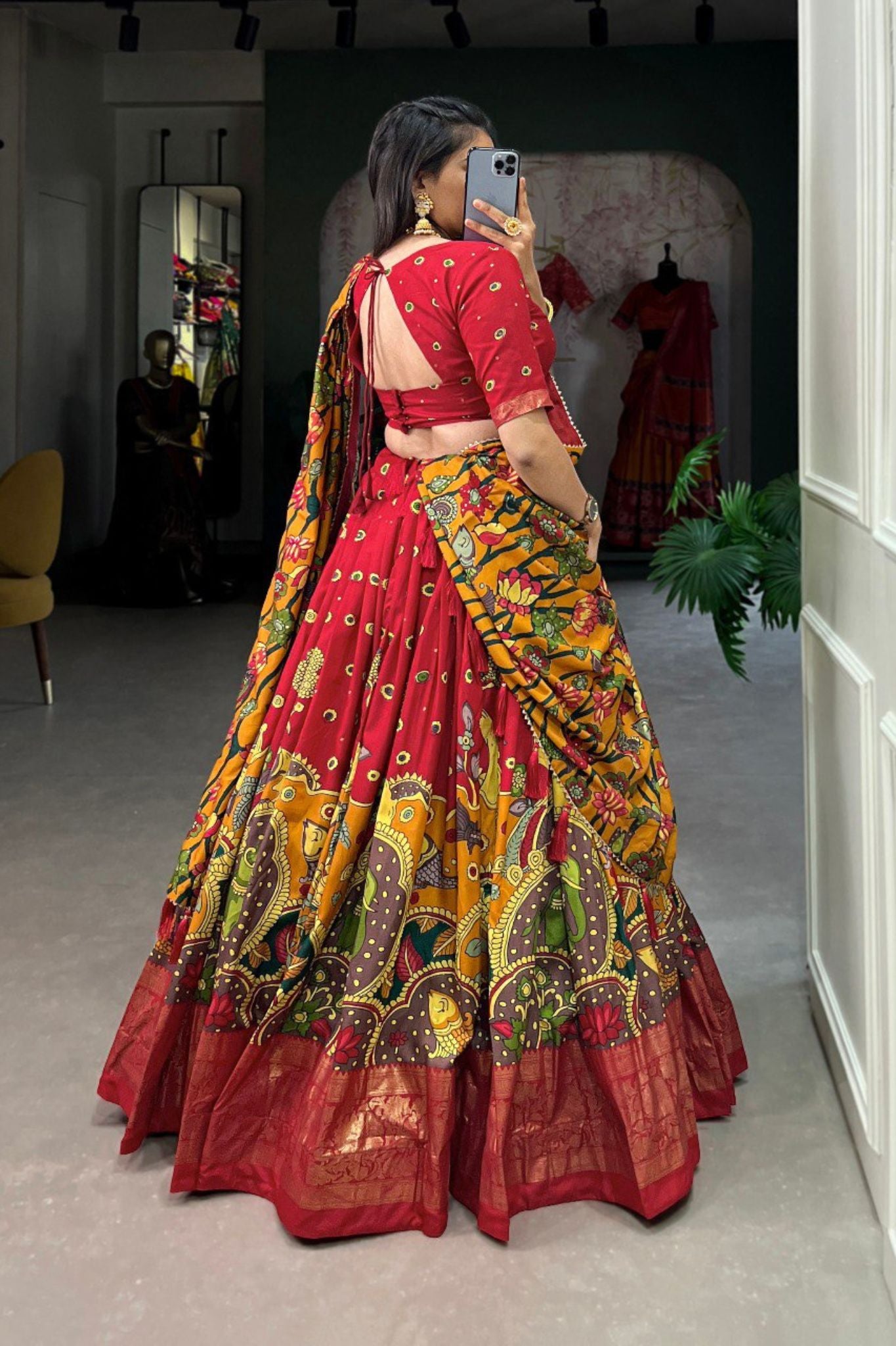 Kalamkari Print With Foil Work Lehenga Choli