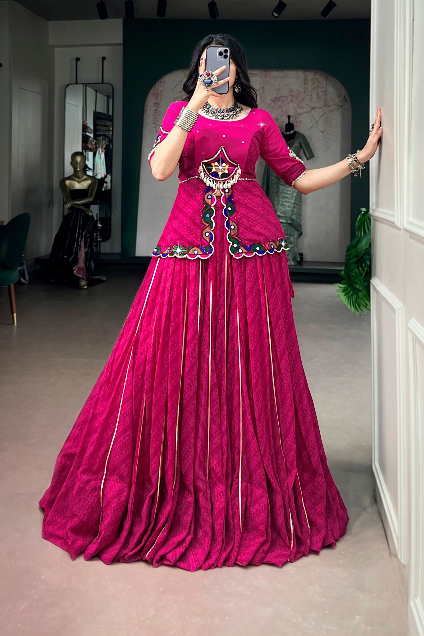 Raasrang Rani Pink Designer Navratri Special Lehenga Choli With Gamthi Mirror Work Blouse