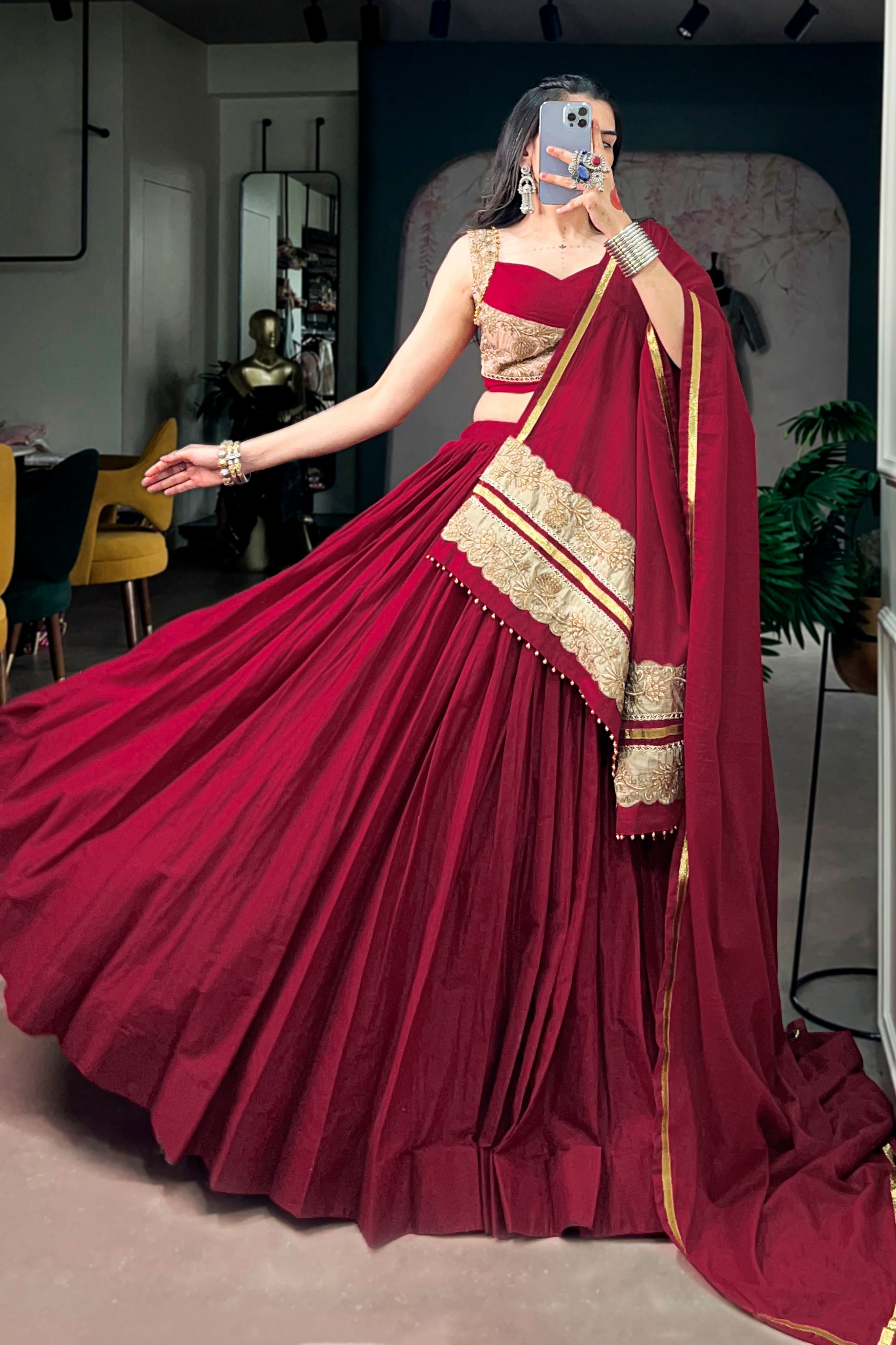 Maroon Mal Cotton Designer Lehenga Choli For Navratri