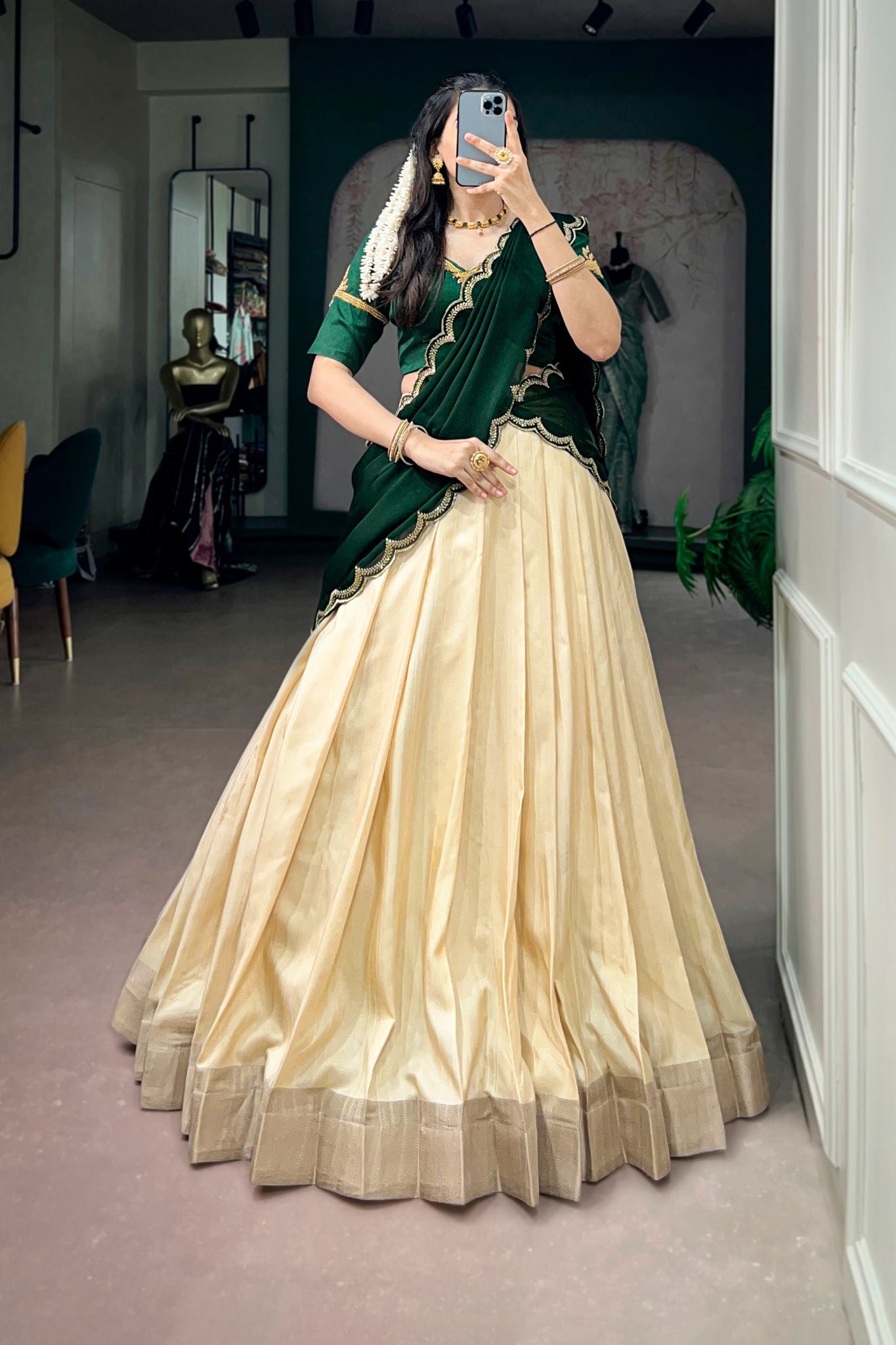 South Indian Style Onam Lehenga Choli for Women