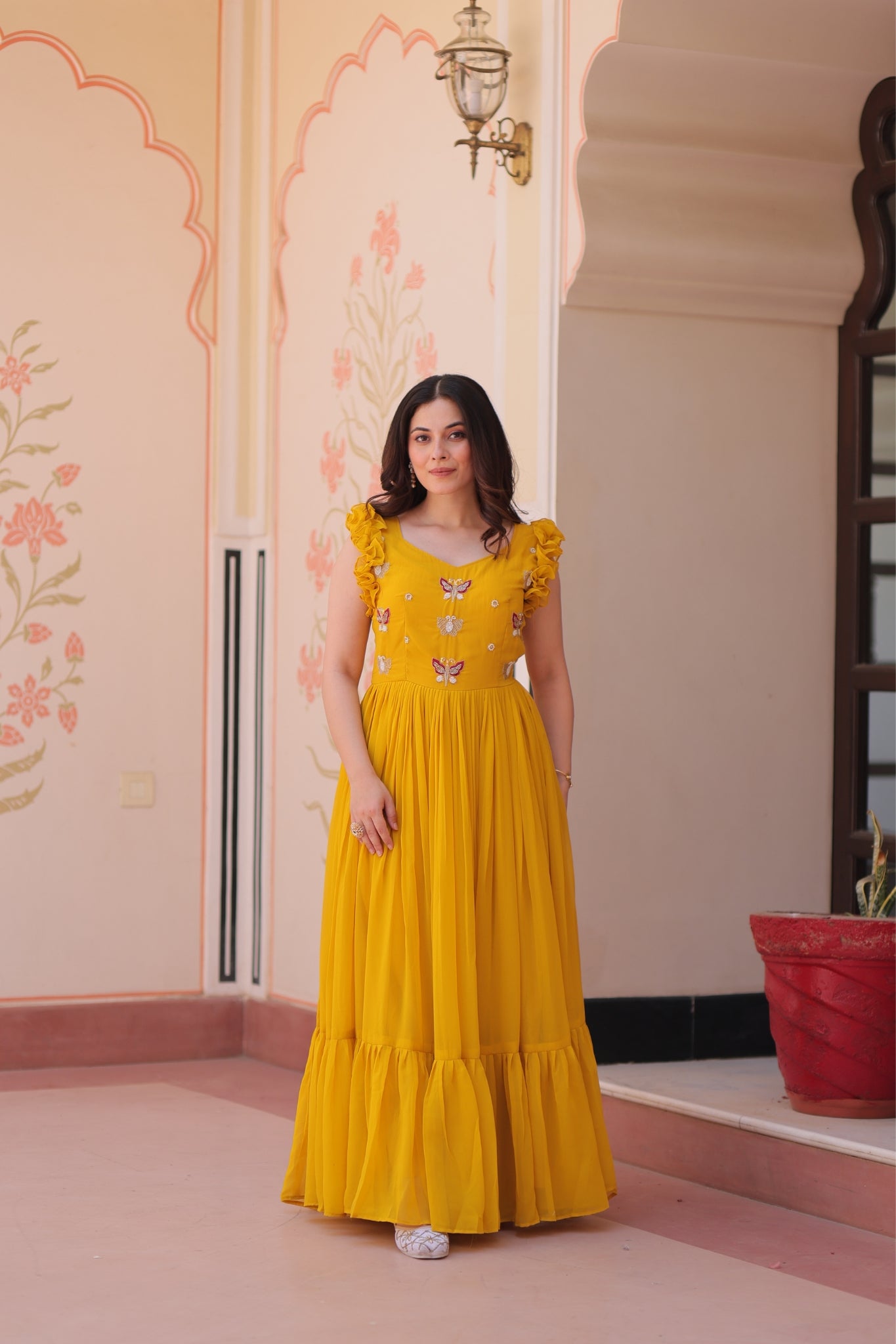 Stunning Sequins Multi Tread Beads Embroidered Work Women Gown