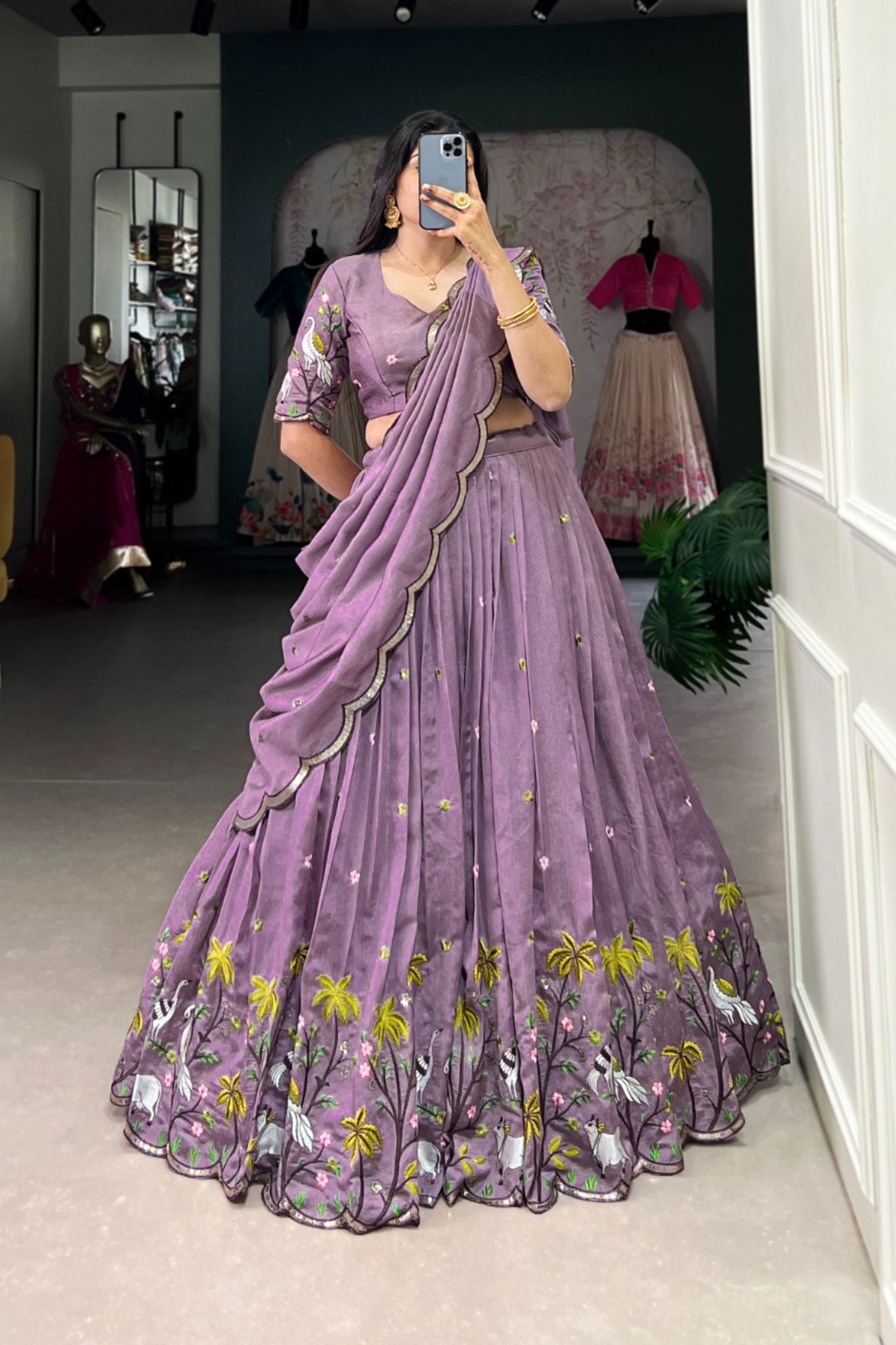 Lavender Sequins Thread Embroidery Work Lehenga Set