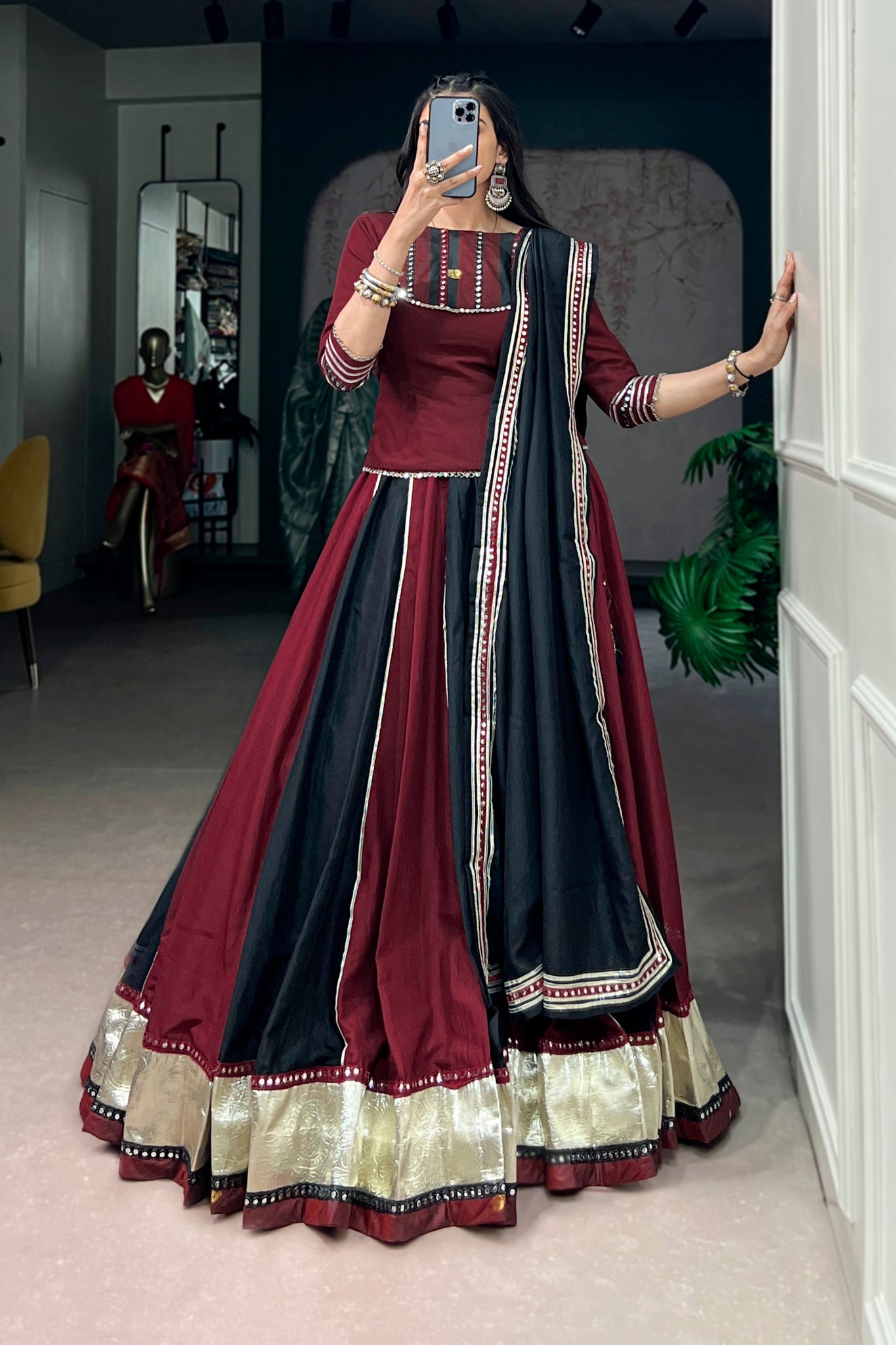 Designer Mirror Work Raasrang Royal Chinon Navratri Lehenga Choli