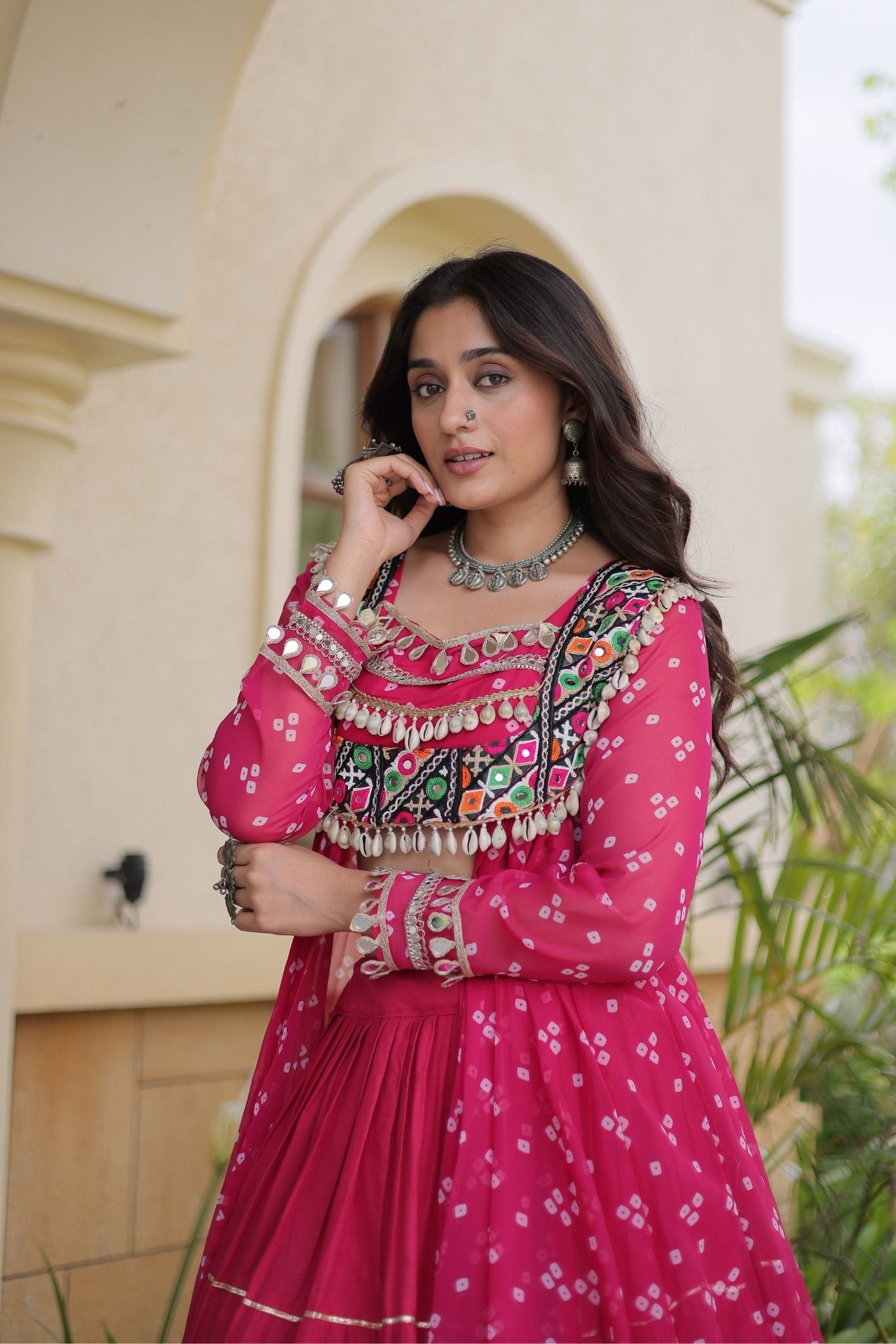 Raasrang Special Navratri Designer Kora Cotton Bandhani Print with Kutchi Patchwork Lehenga Choli