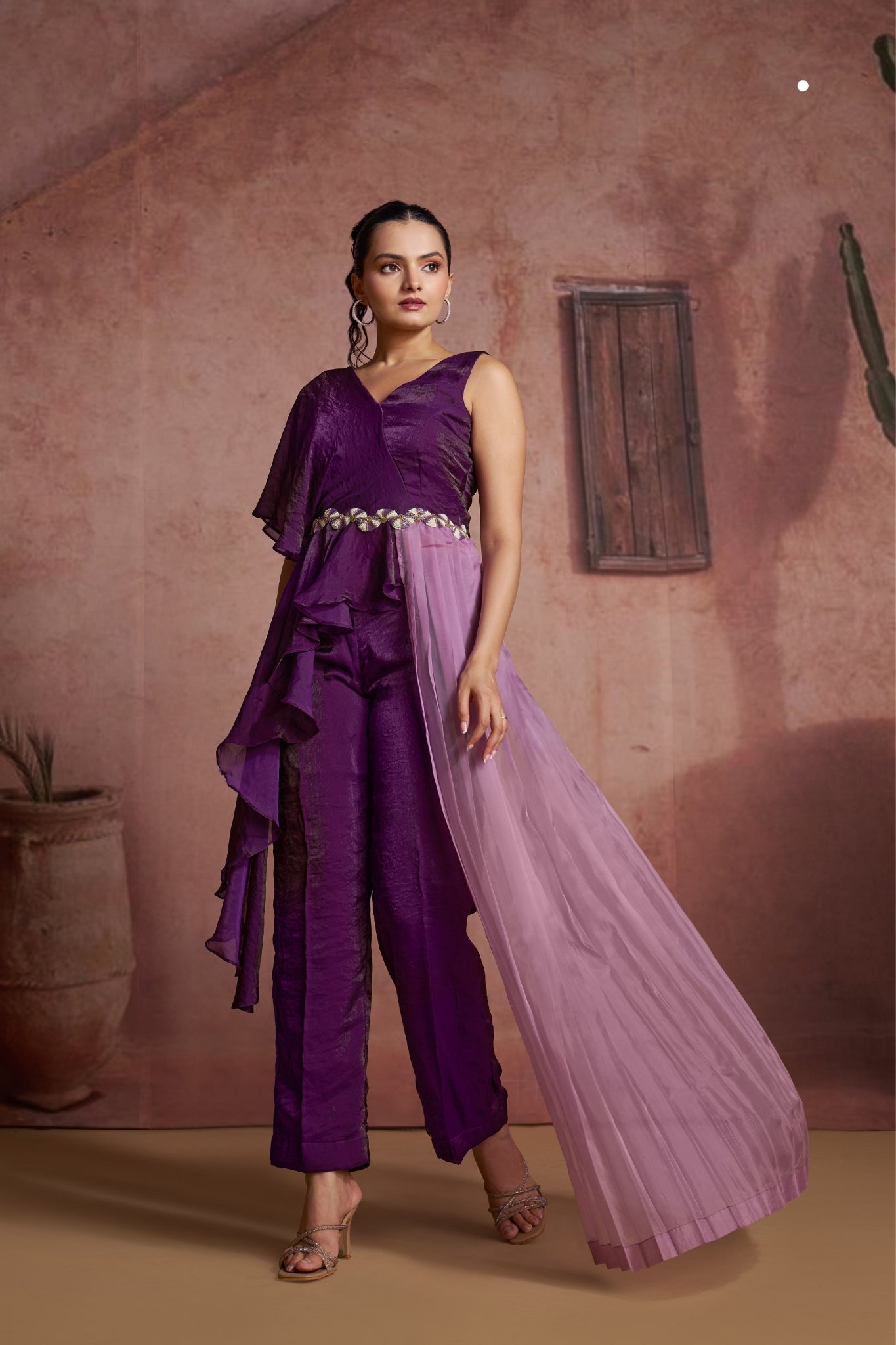 Luxury Wine Organza Co Ord Set For Women